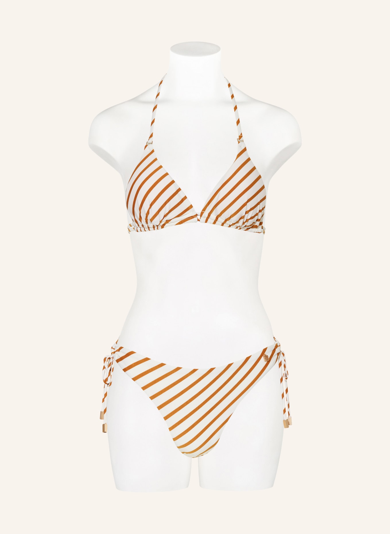 BEACHLIFE Triangle bikini top SPICE STRIPE, Color: CREAM/ COGNAC (Image 2)