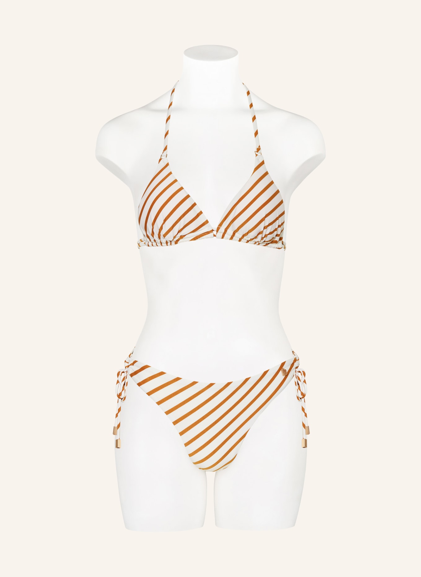 BEACHLIFE Triangle bikini bottoms SPICE STRIPE, Color: CREAM/ COGNAC (Image 2)