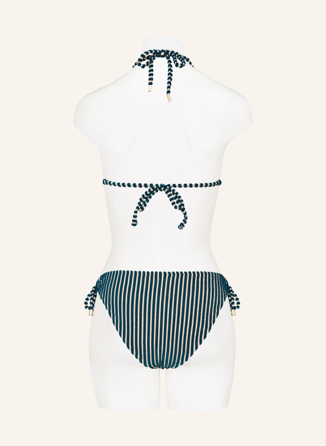 BEACHLIFE Triangle bikini bottoms KNITTED STRIPE, Color: BEIGE/ TEAL (Image 3)