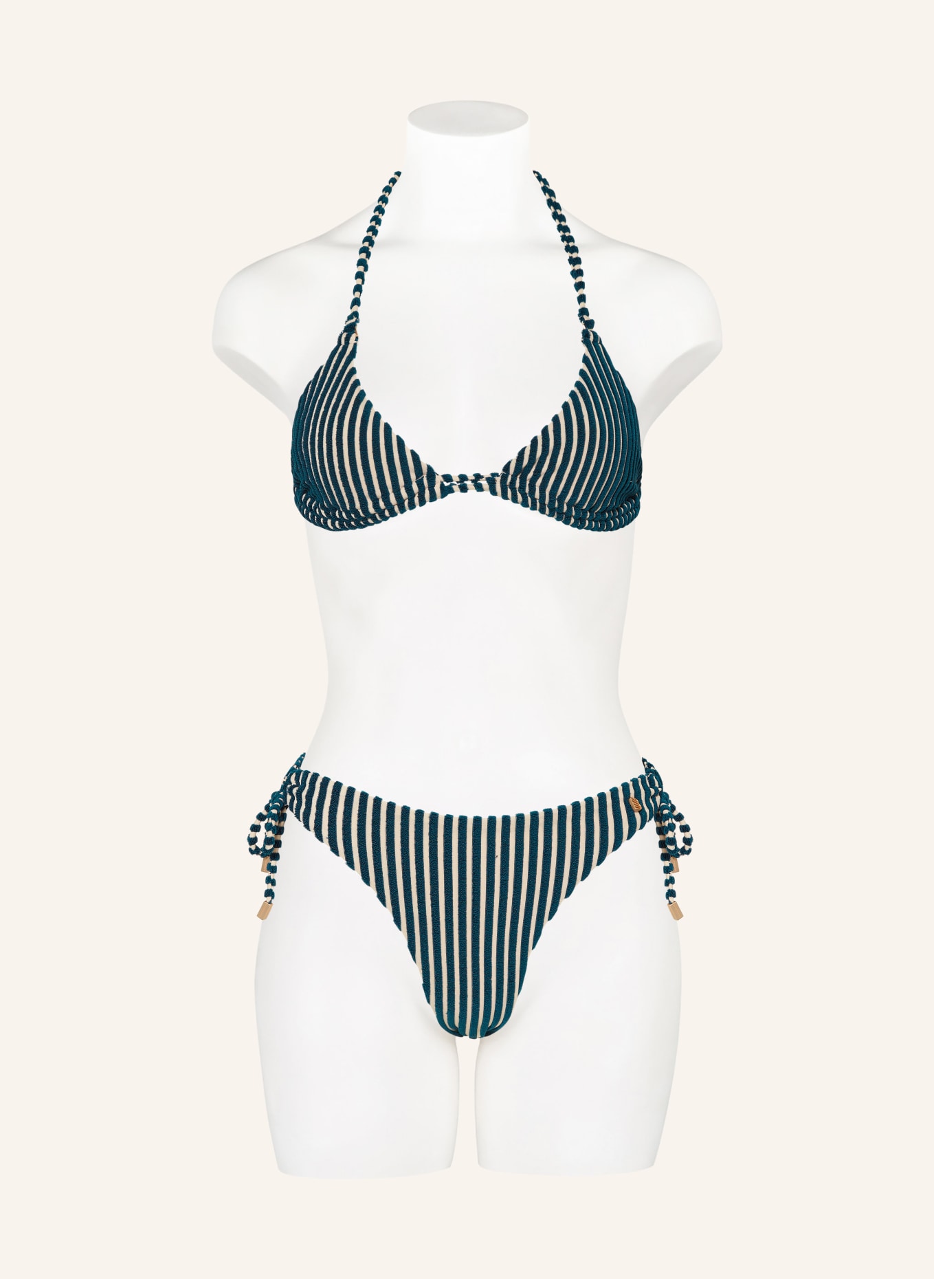 BEACHLIFE Triangel-Bikini-Top KNITTED STRIPE, Farbe: BEIGE/ PETROL (Bild 2)