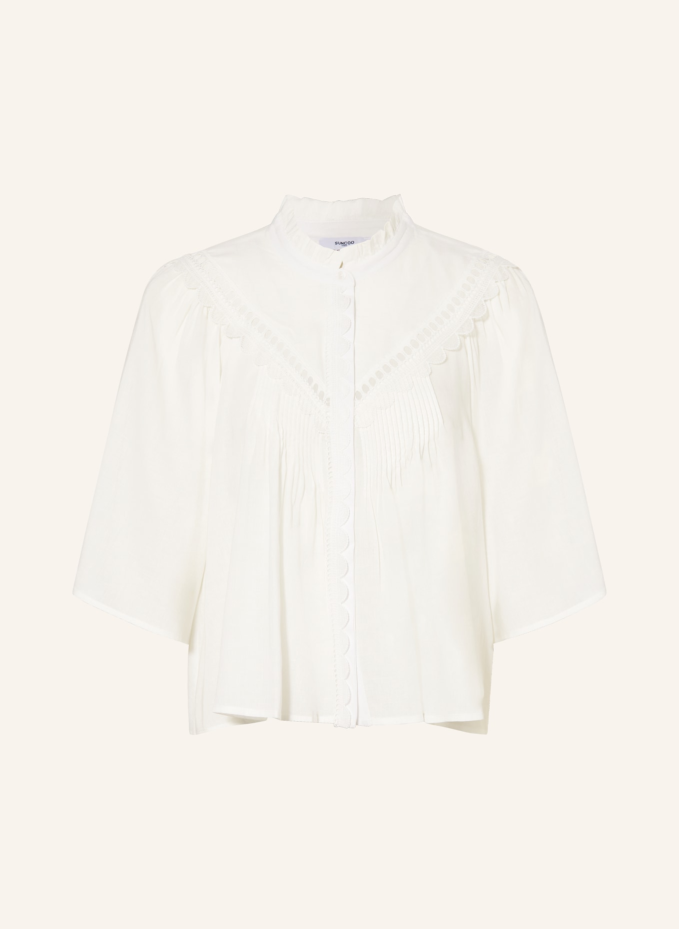 SUNCOO Blouse LOVE with ruffles and lace, Color: CREAM (Image 1)