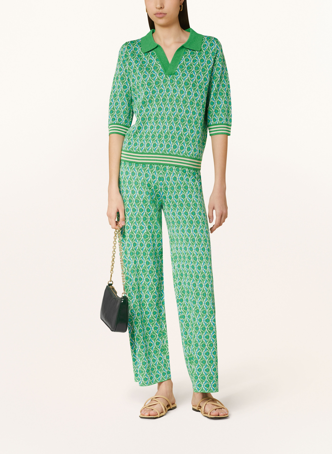 SUNCOO Knitted polo shirt PALVA, Color: GREEN/ BLUE/ CREAM (Image 2)