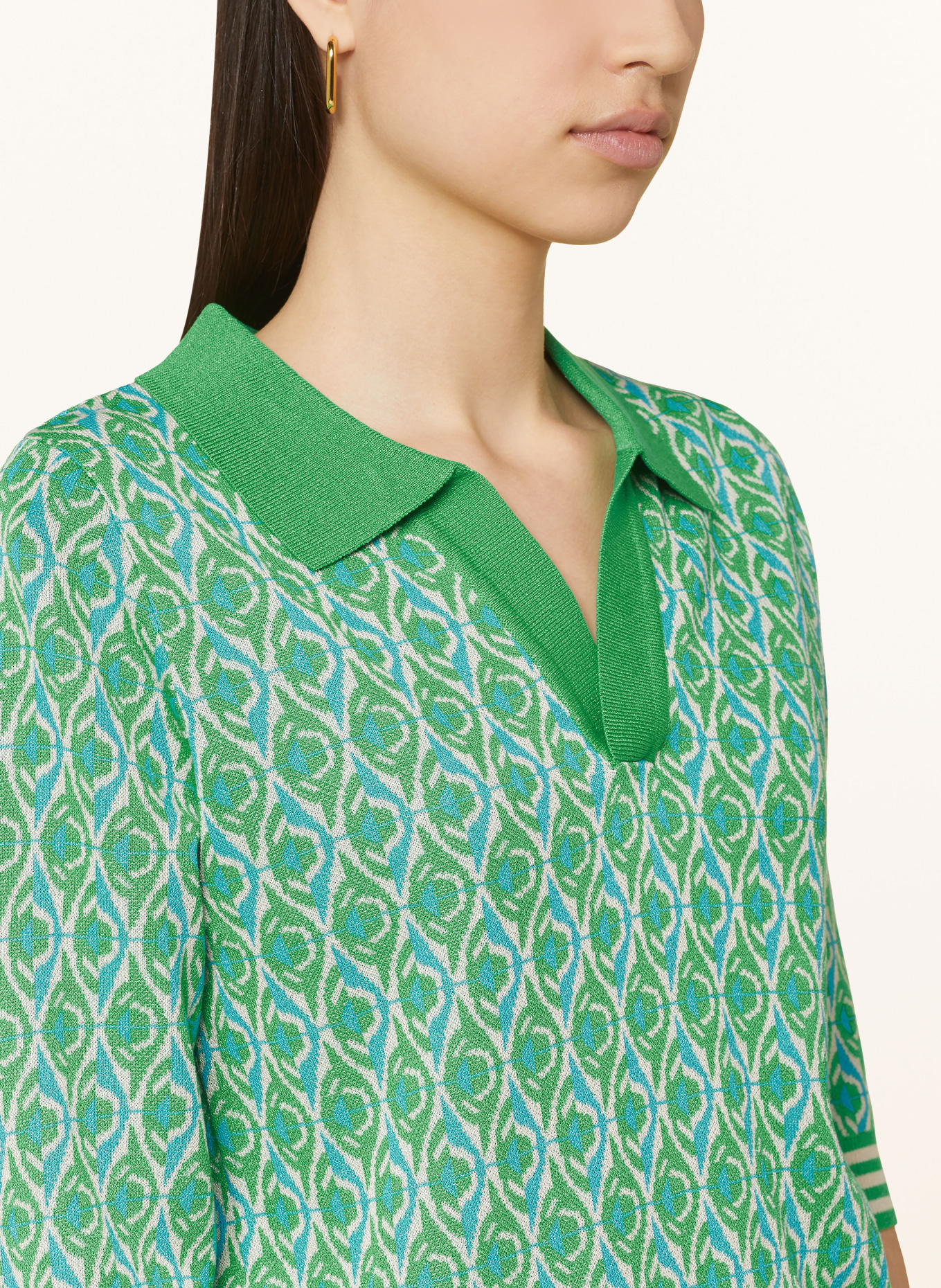 SUNCOO Knitted polo shirt PALVA, Color: GREEN/ BLUE/ CREAM (Image 4)