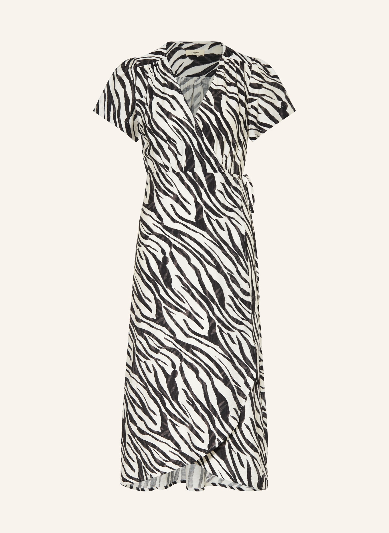 SUNCOO Wrap dress CINDIA with linen, Color: BLACK/ CREAM (Image 1)