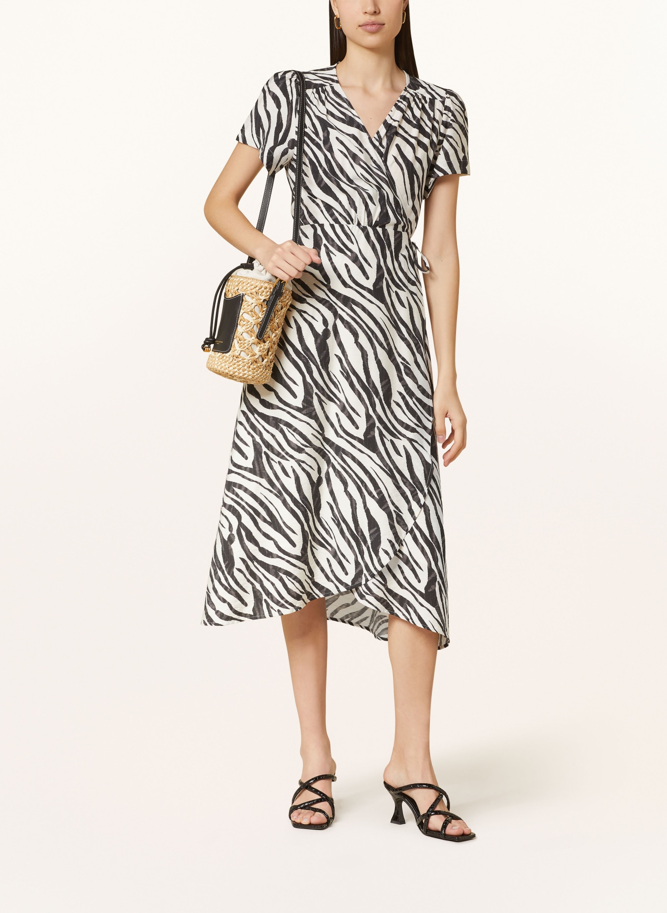 SUNCOO Wrap dress CINDIA with linen, Color: BLACK/ CREAM (Image 2)