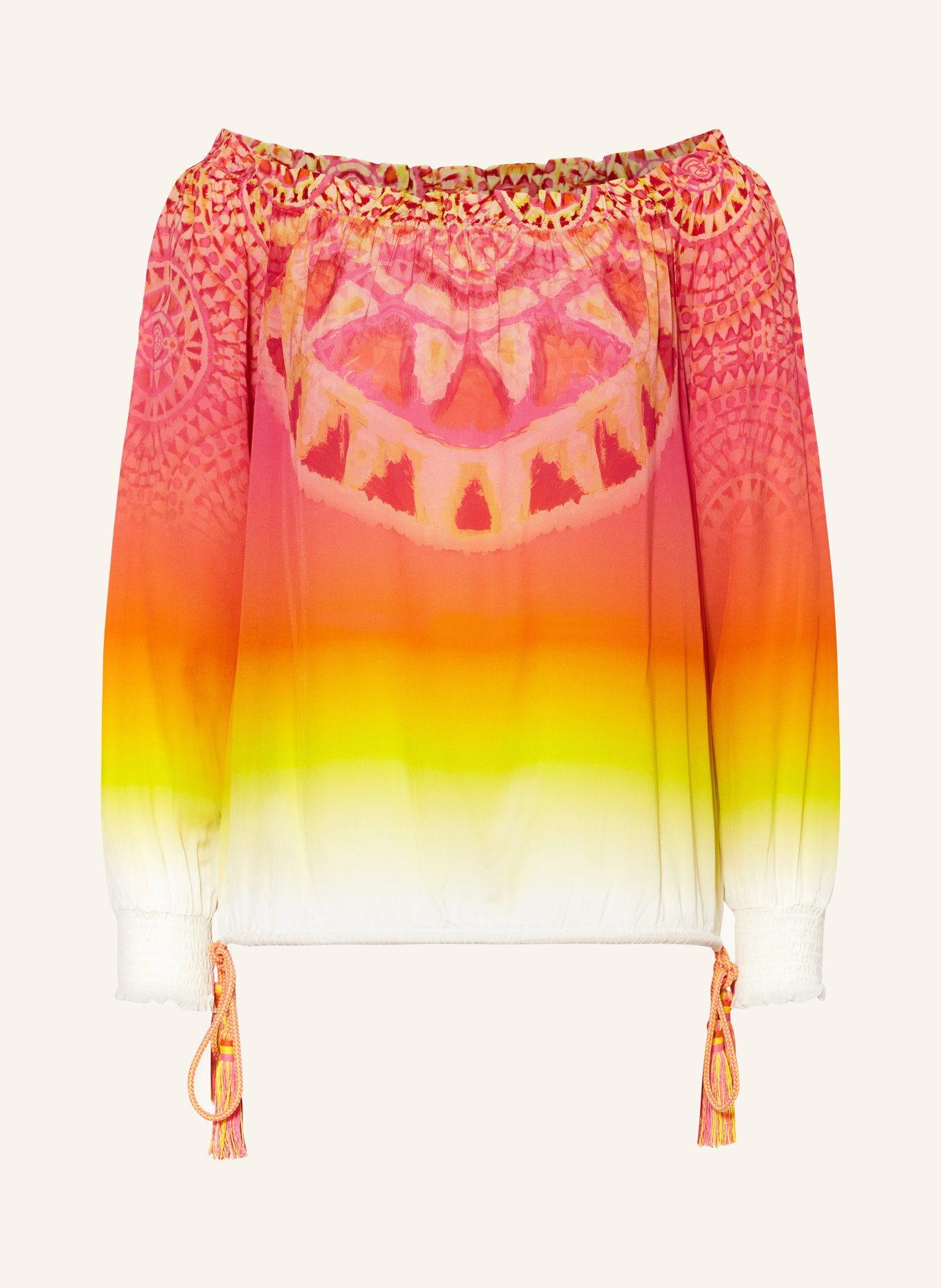 SPORTALM Off-the-shoulder shirt blouse with ruffles, Color: PINK/ ORANGE/ YELLOW (Image 1)