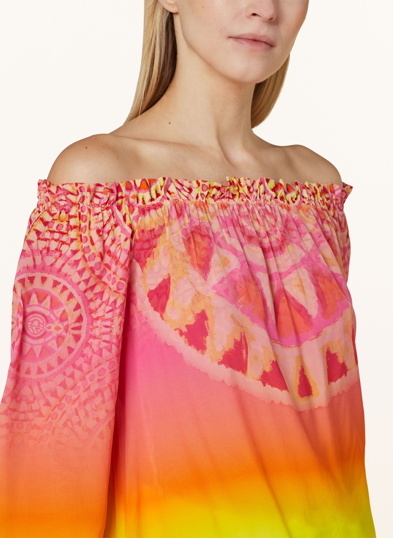 SPORTALM Off-the-shoulder shirt blouse with ruffles, Color: PINK/ ORANGE/ YELLOW (Image 4)