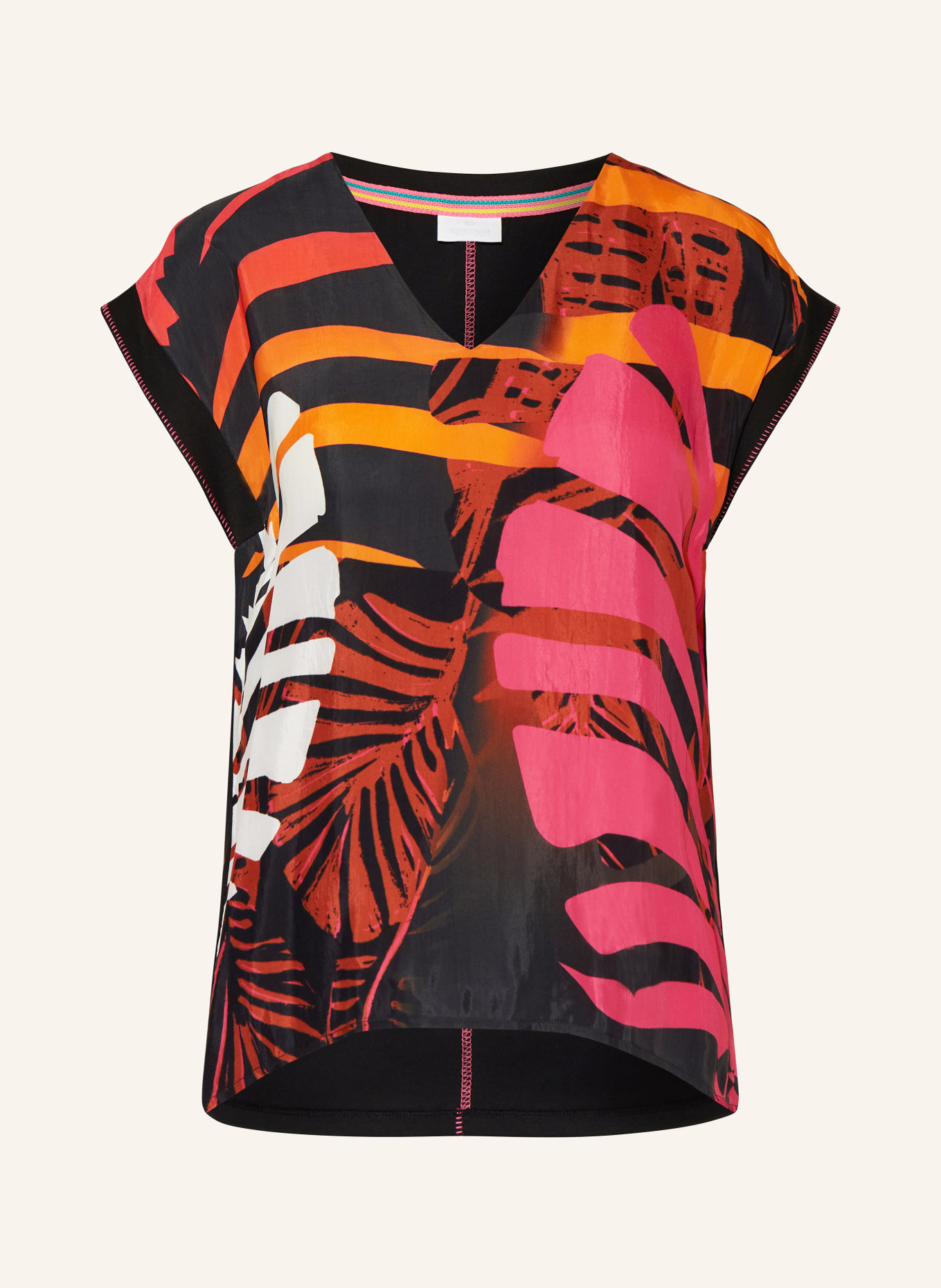 SPORTALM Shirt blouse in mixed materials, Color: BLACK/ PINK/ ORANGE (Image 1)