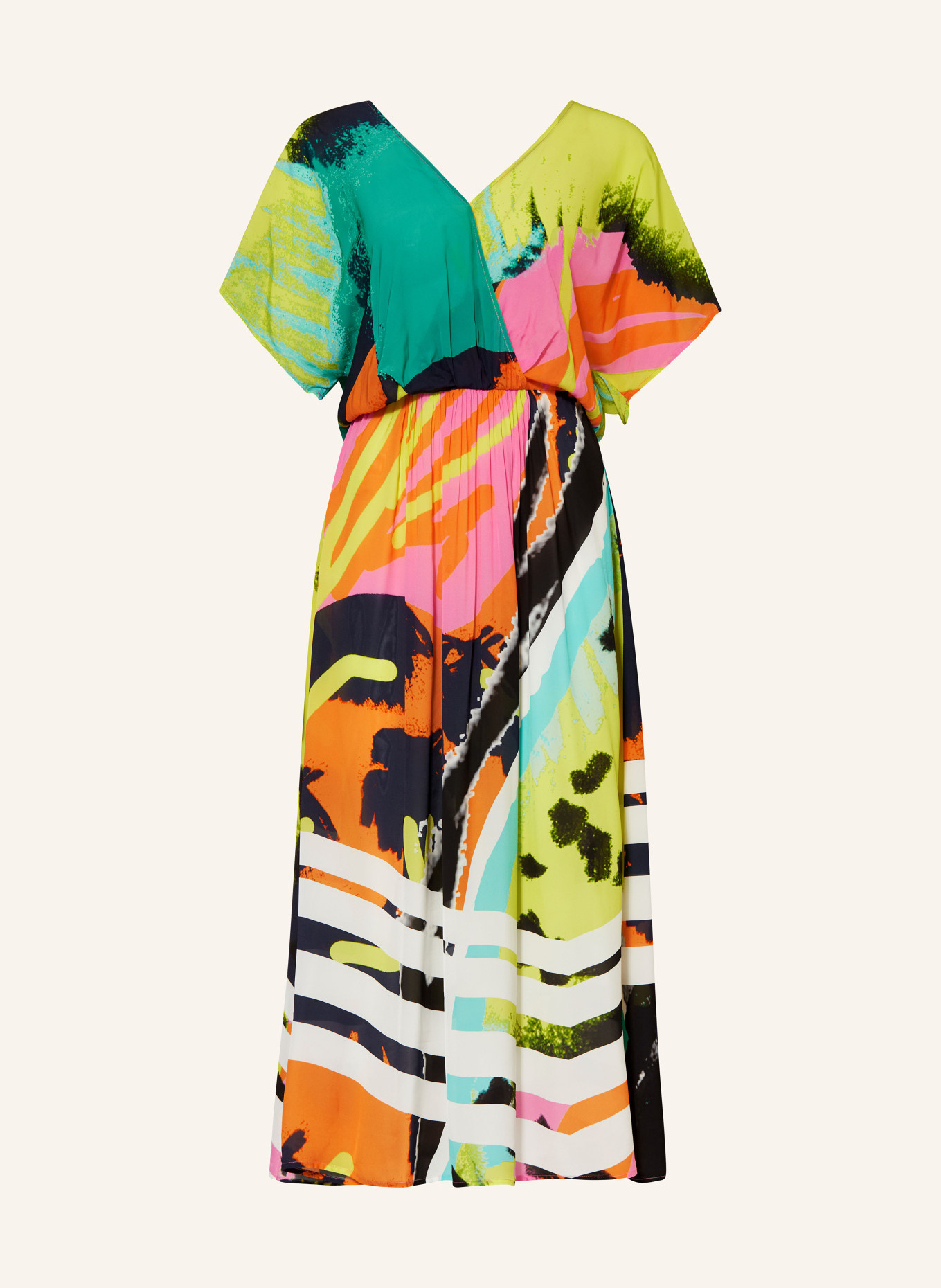 SPORTALM Dress in wrap look, Color: GREEN/ NEON YELLOW/ PINK (Image 1)