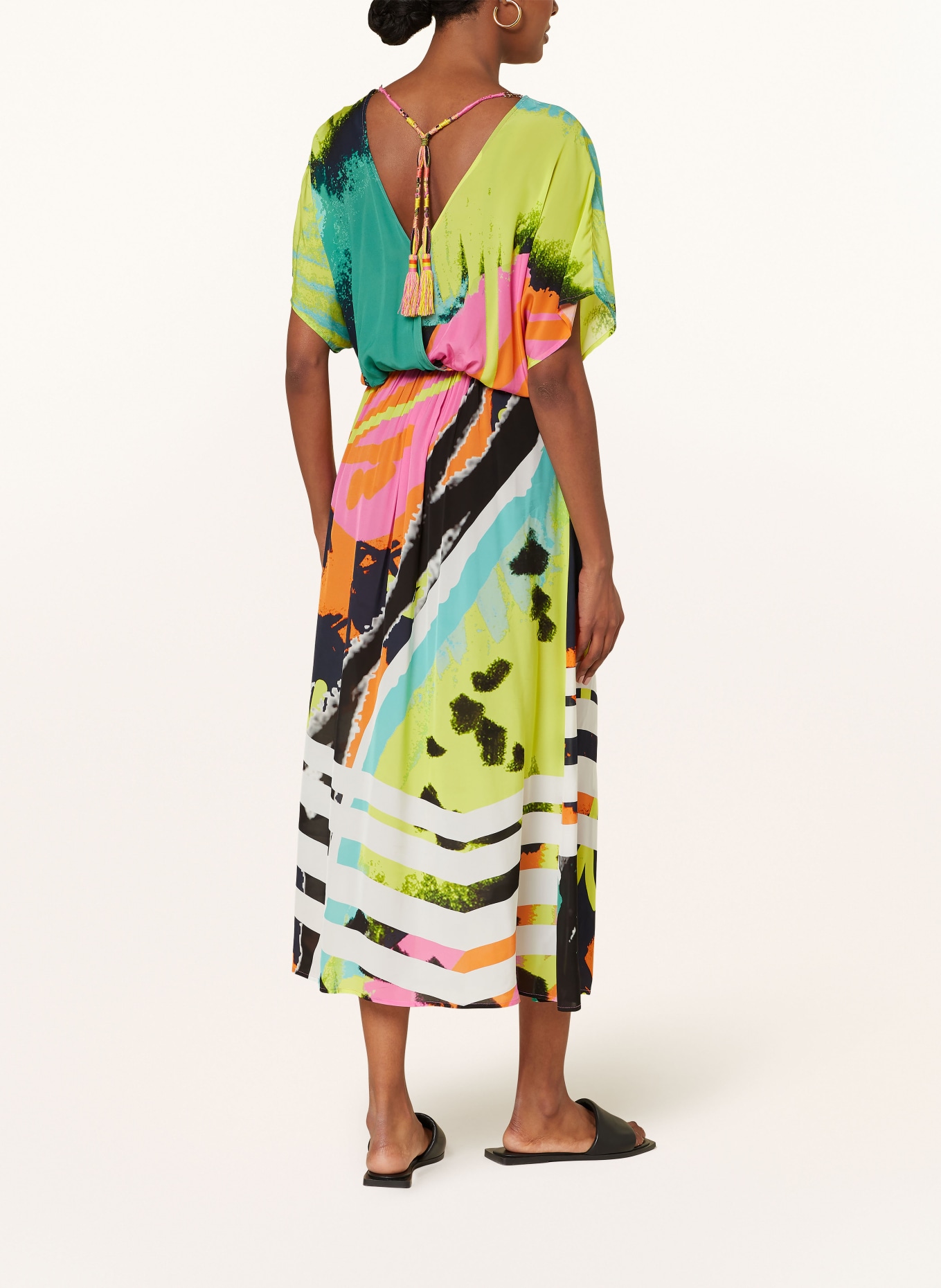 SPORTALM Dress in wrap look, Color: GREEN/ NEON YELLOW/ PINK (Image 3)