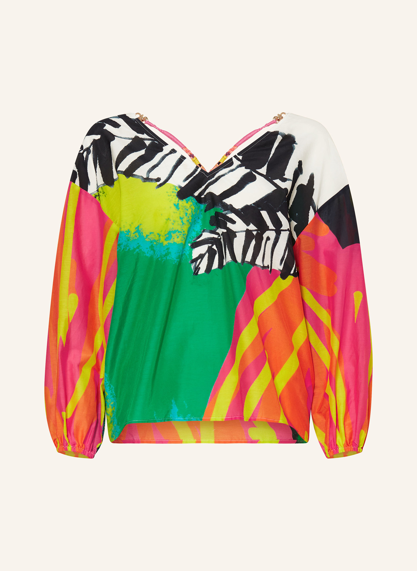 SPORTALM Shirt blouse with silk, Color: GREEN/ YELLOW/ PINK (Image 1)