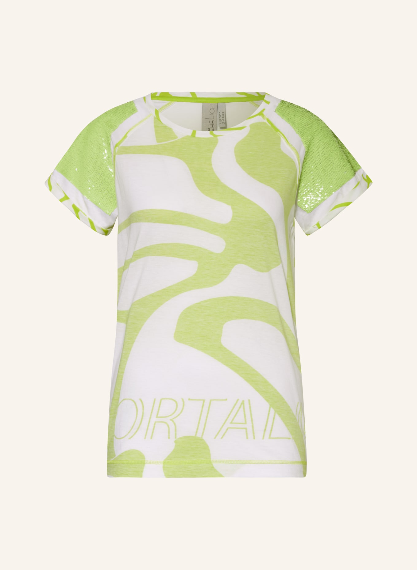 ULLI EHRLICH SPORTALM T-shirt with sequins, Color: WHITE/ NEON GREEN (Image 1)
