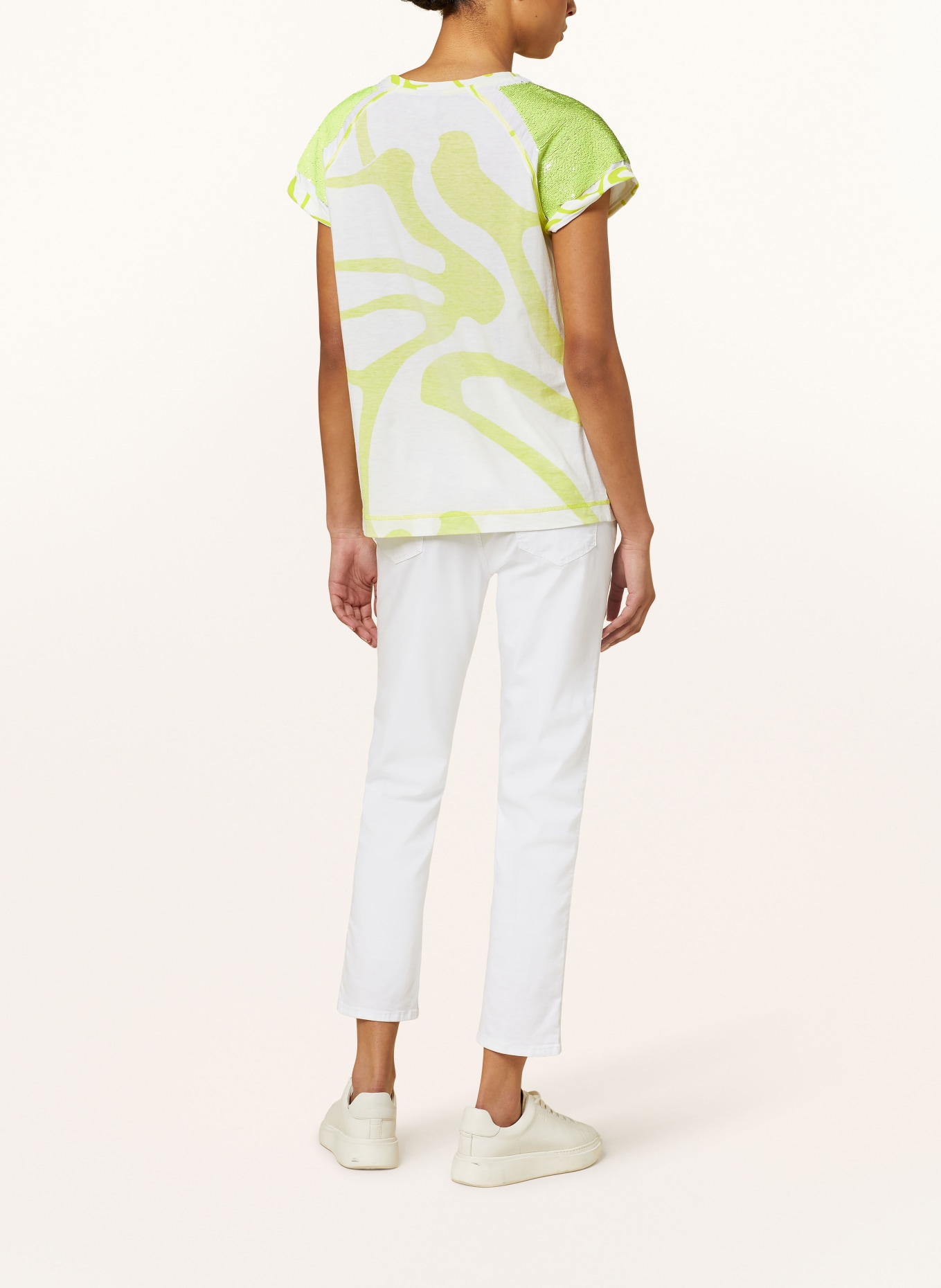 ULLI EHRLICH SPORTALM T-shirt with sequins, Color: WHITE/ NEON GREEN (Image 3)