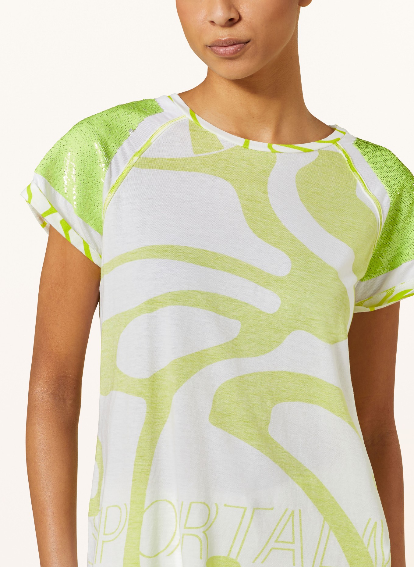ULLI EHRLICH SPORTALM T-Shirt mit Pailletten, Farbe: WEISS/ NEONGRÜN (Bild 4)