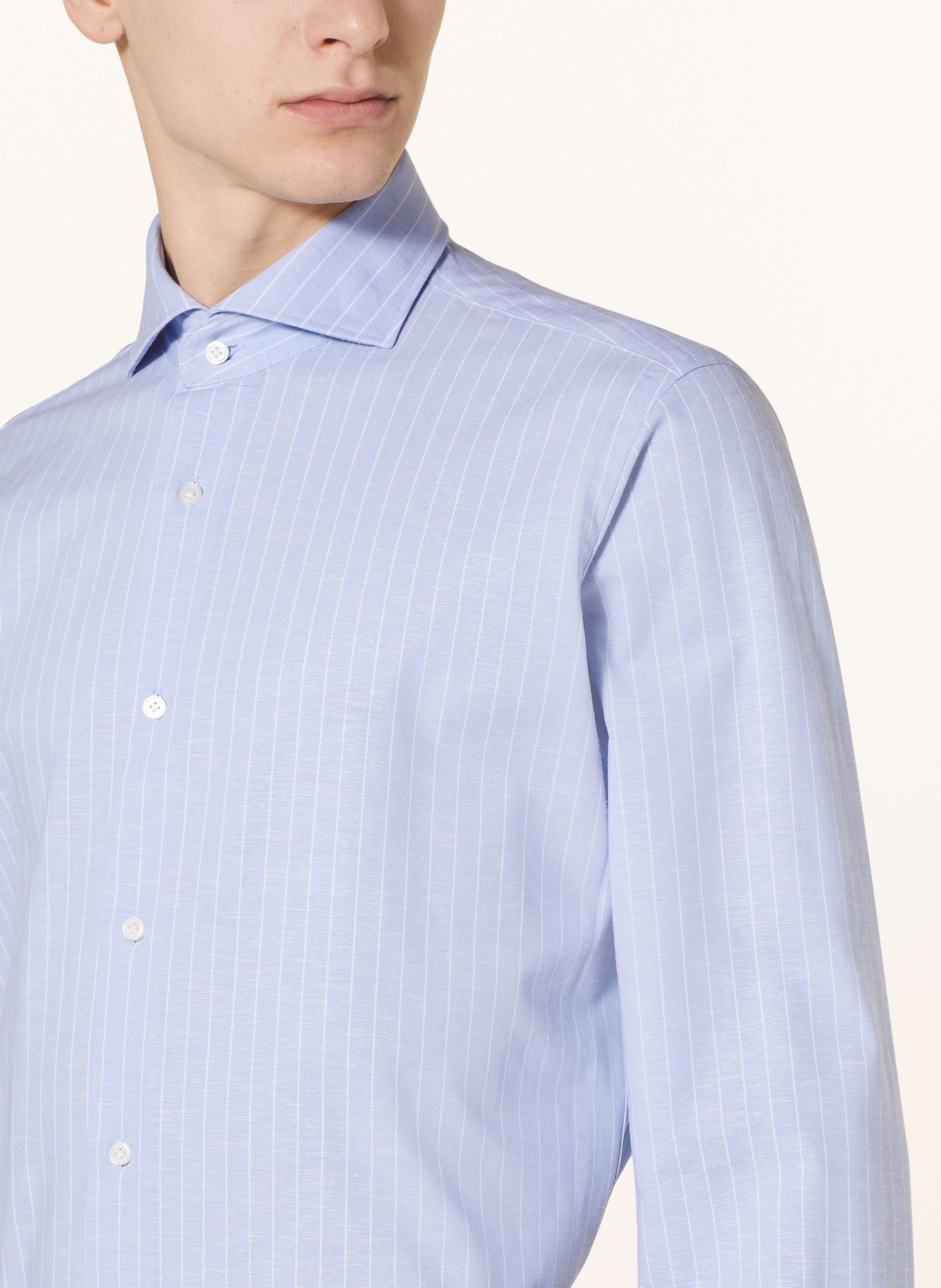 PAUL Shirt slim fit with linen, Color: LIGHT BLUE/ WHITE (Image 4)