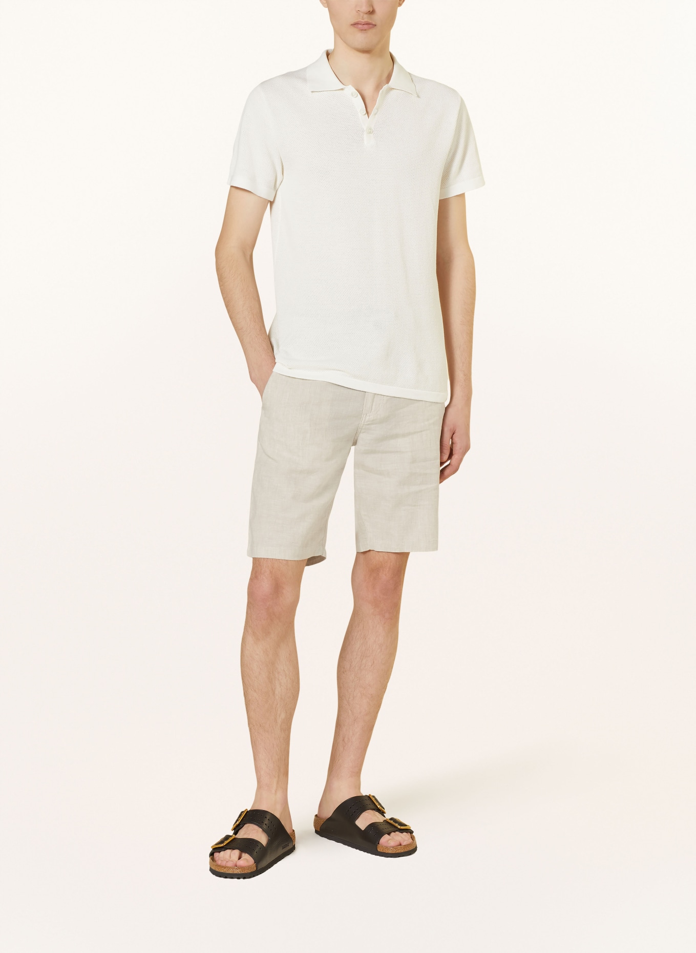 BOSS Chino shorts tapered fit with linen, Color: BEIGE (Image 2)