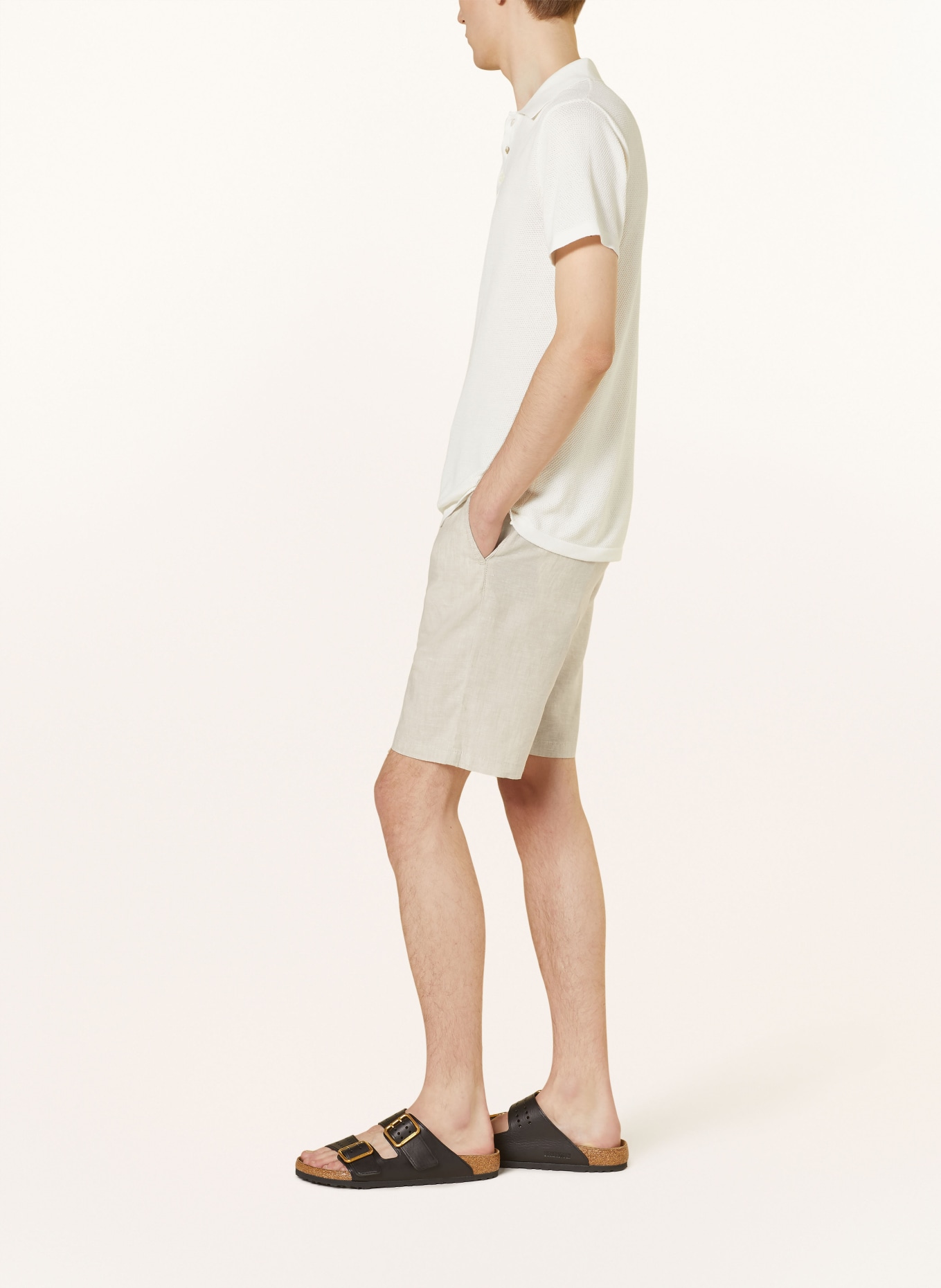 BOSS Chino shorts tapered fit with linen, Color: BEIGE (Image 4)