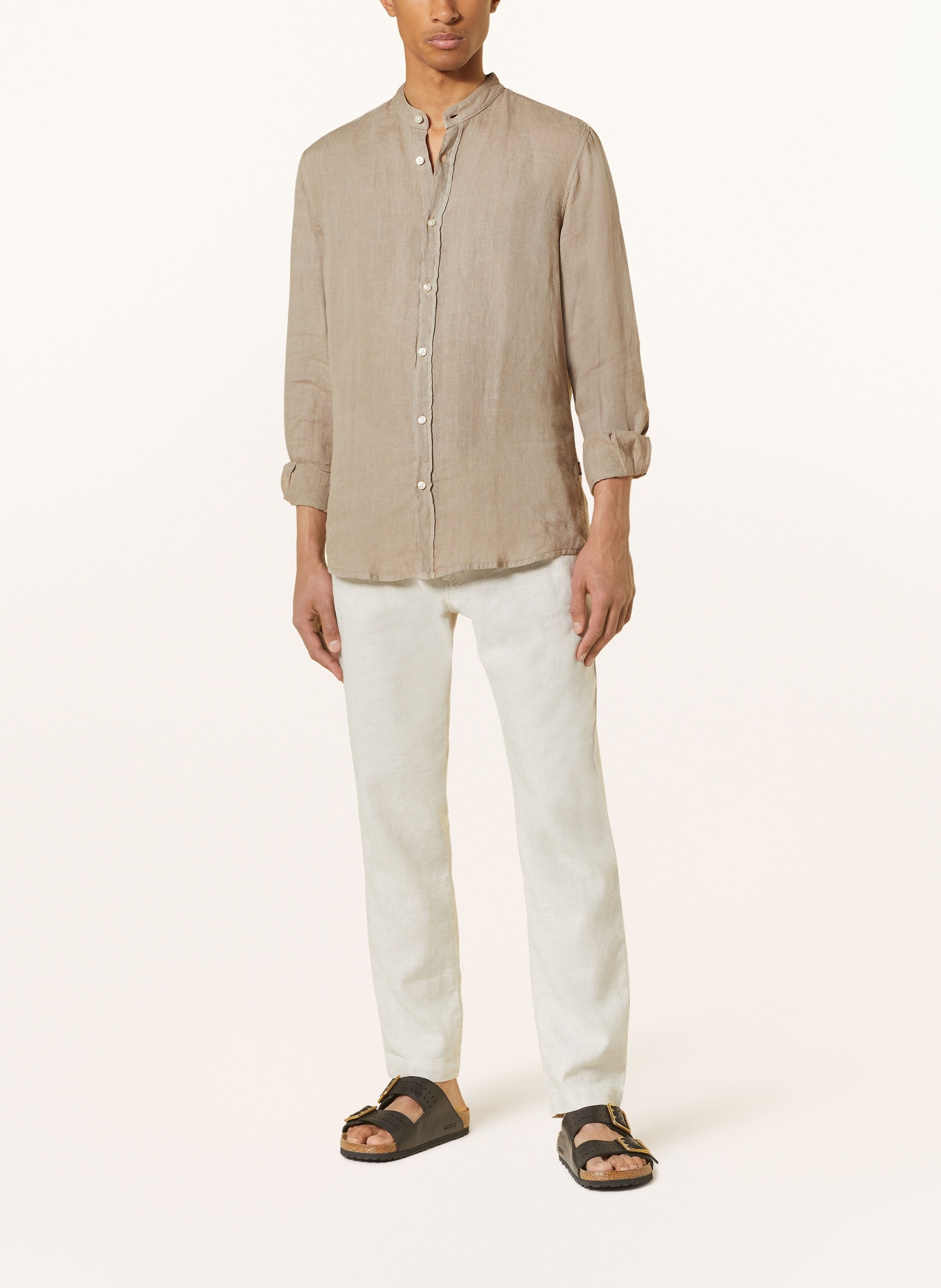 BOSS Linen shirt RACE regular fit with stand-up collar, Color: DARK BROWN (Image 2)