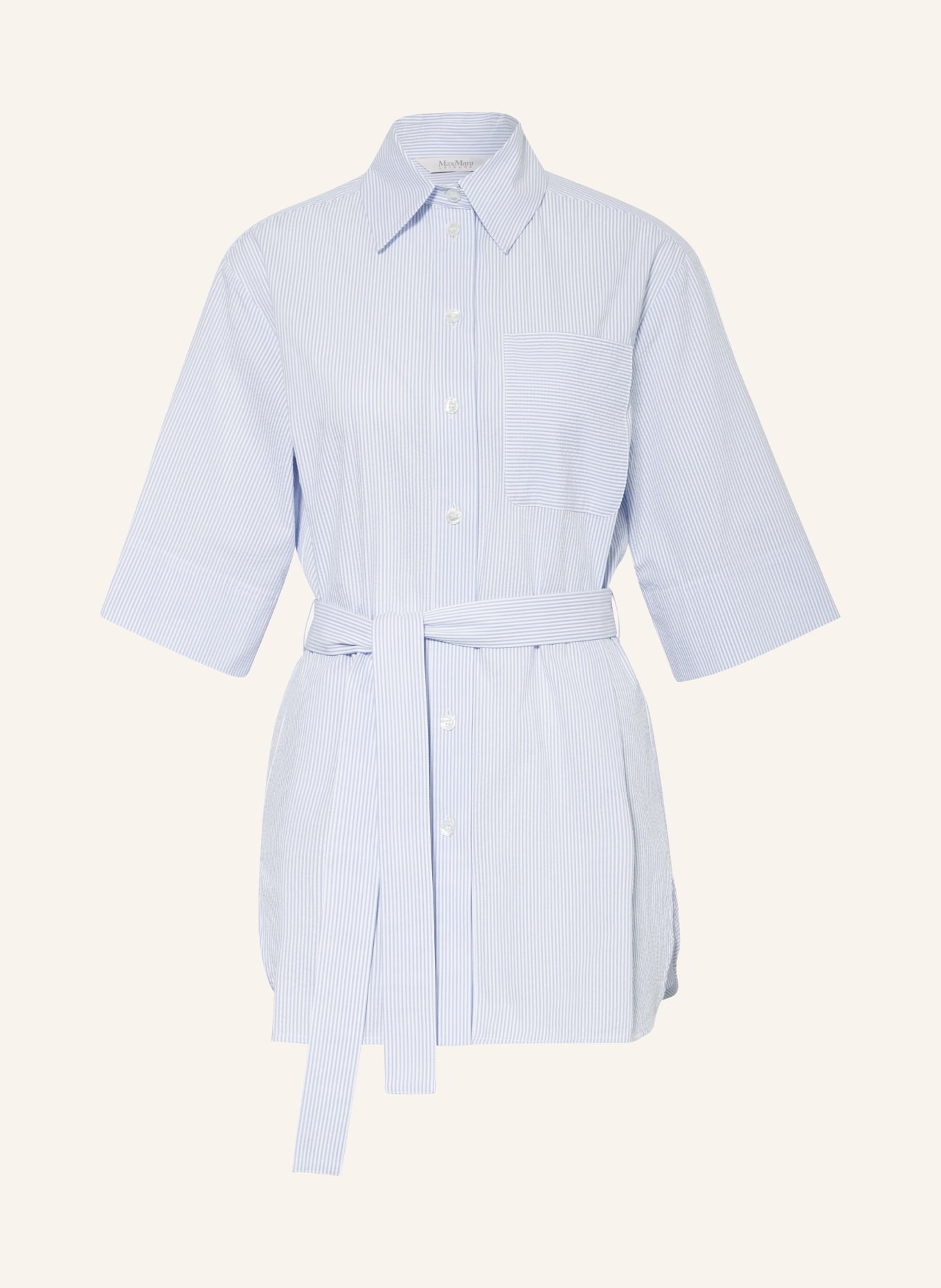 MaxMara LEISURE Shirt blouse TEXAS with 3/4 sleeves, Color: WHITE/ LIGHT BLUE (Image 1)