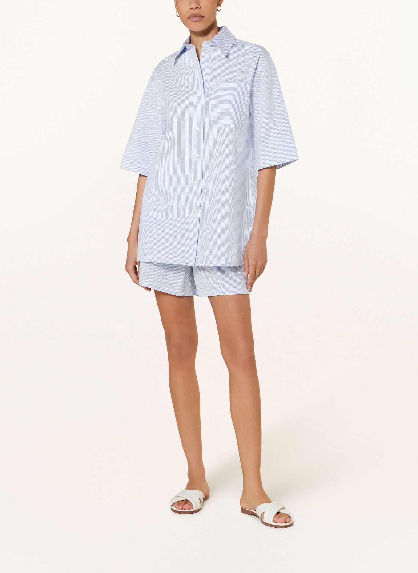 MaxMara LEISURE Shirt blouse TEXAS with 3/4 sleeves, Color: WHITE/ LIGHT BLUE (Image 2)