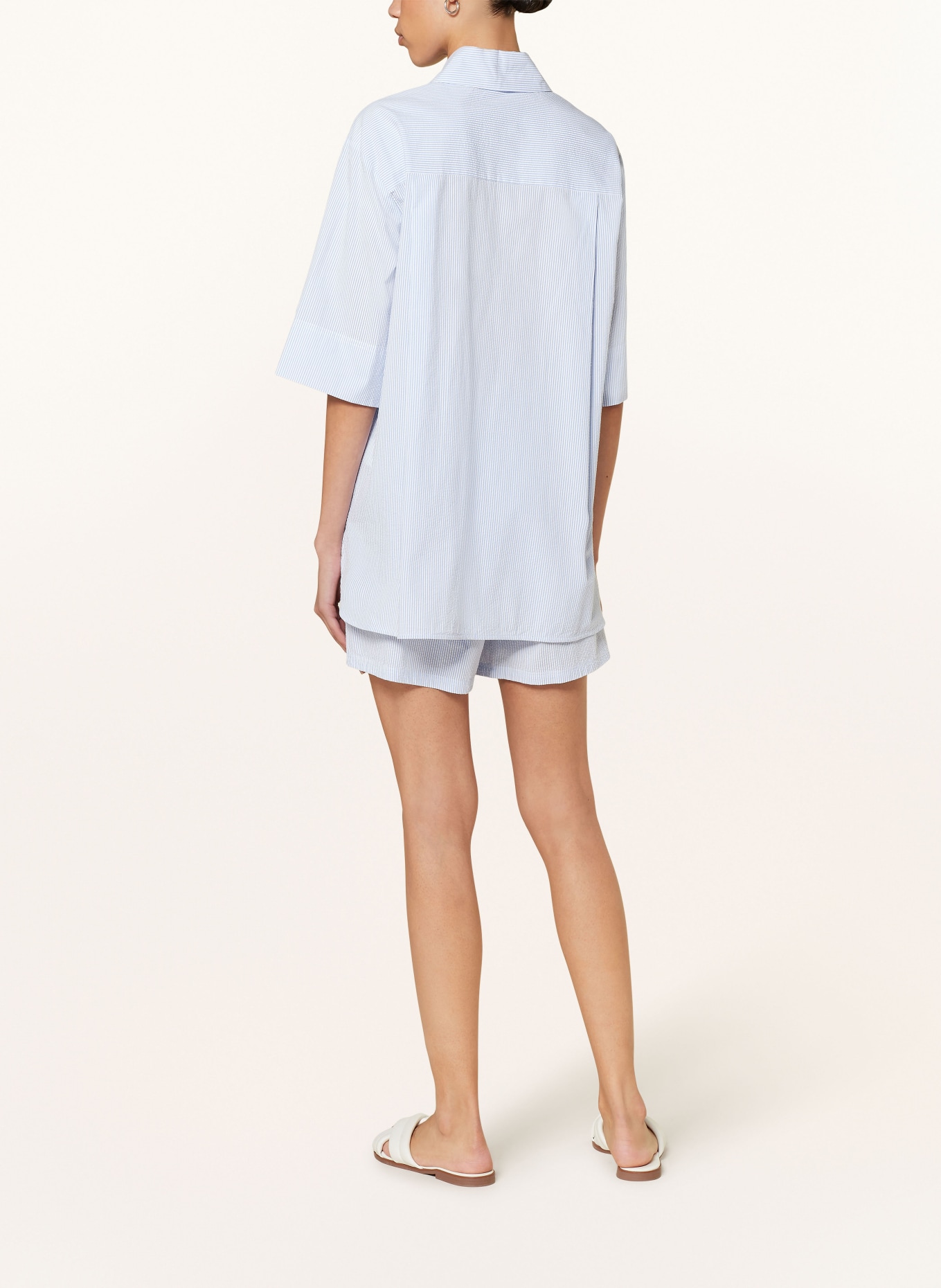 MaxMara LEISURE Shirt blouse TEXAS with 3/4 sleeves, Color: WHITE/ LIGHT BLUE (Image 3)