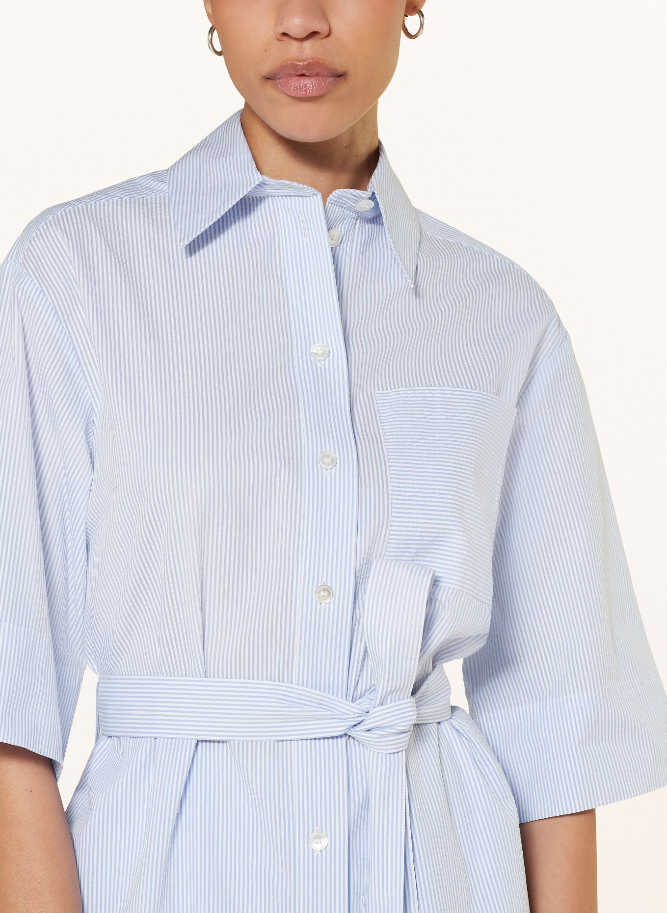 MaxMara LEISURE Shirt blouse TEXAS with 3/4 sleeves, Color: WHITE/ LIGHT BLUE (Image 4)