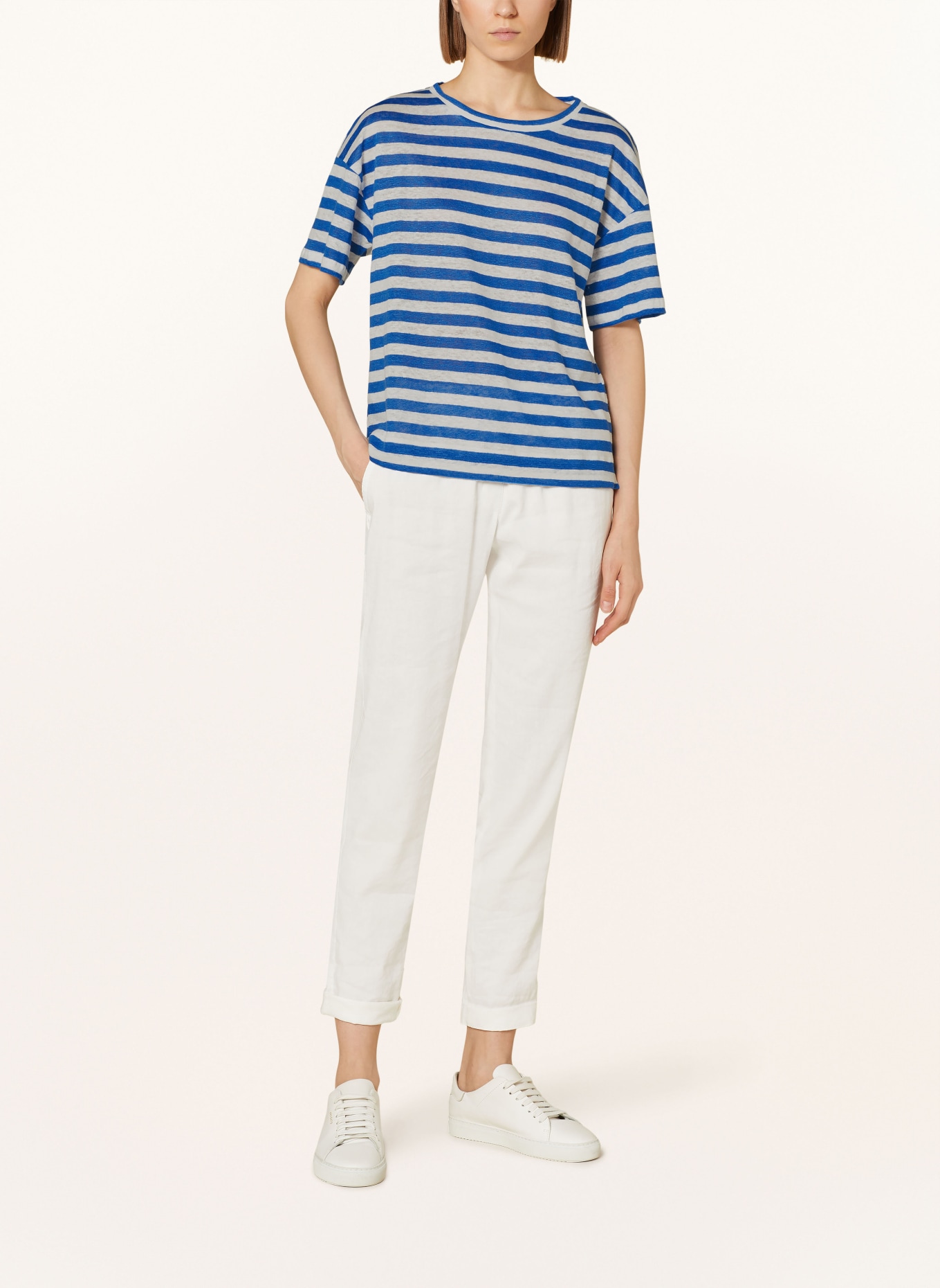 WEEKEND MaxMara T-shirt FALLA made of linen, Color: BLUE/ WHITE (Image 2)