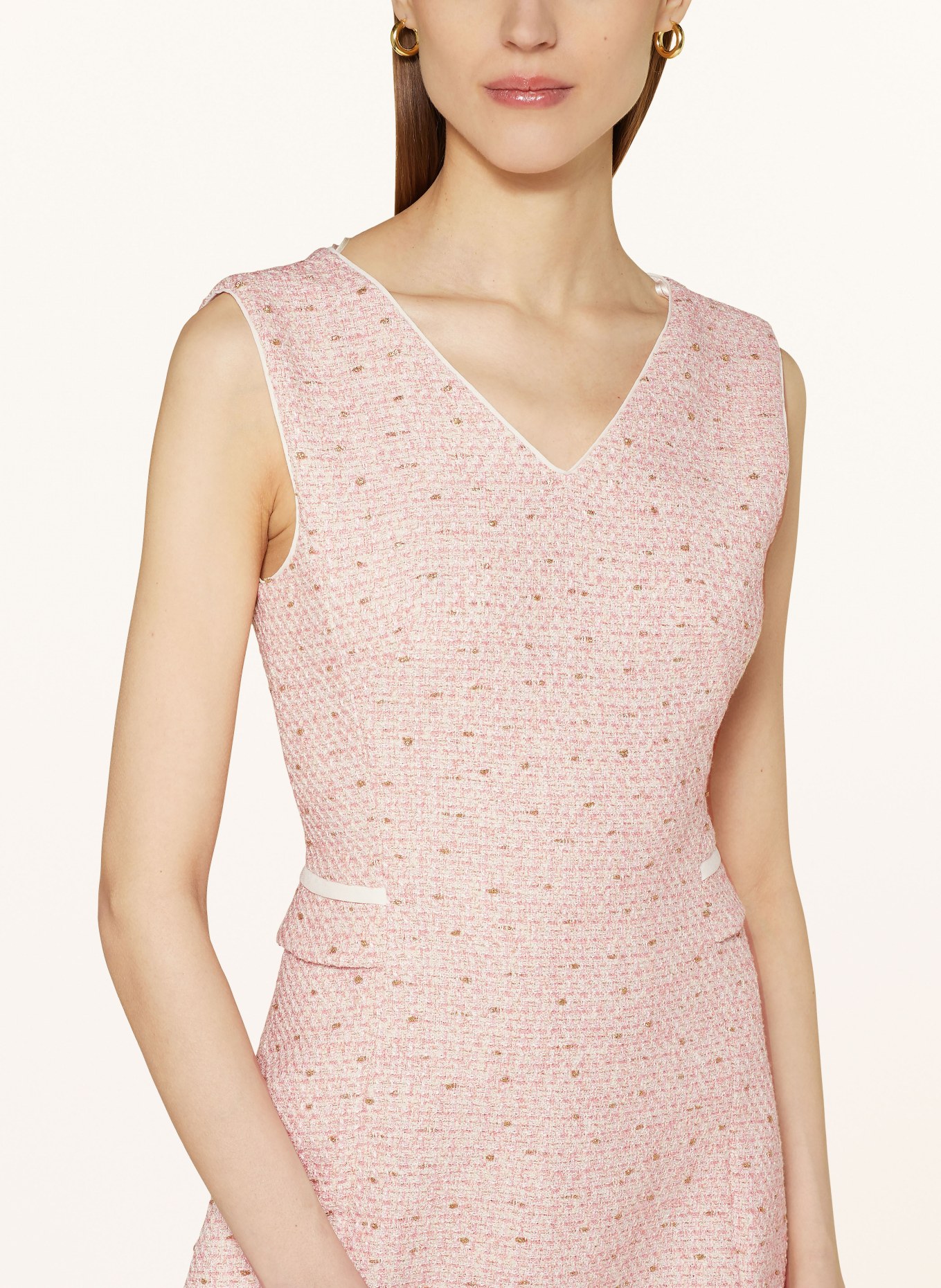 MARC CAIN Tweed dress with glitter thread in light pink gold