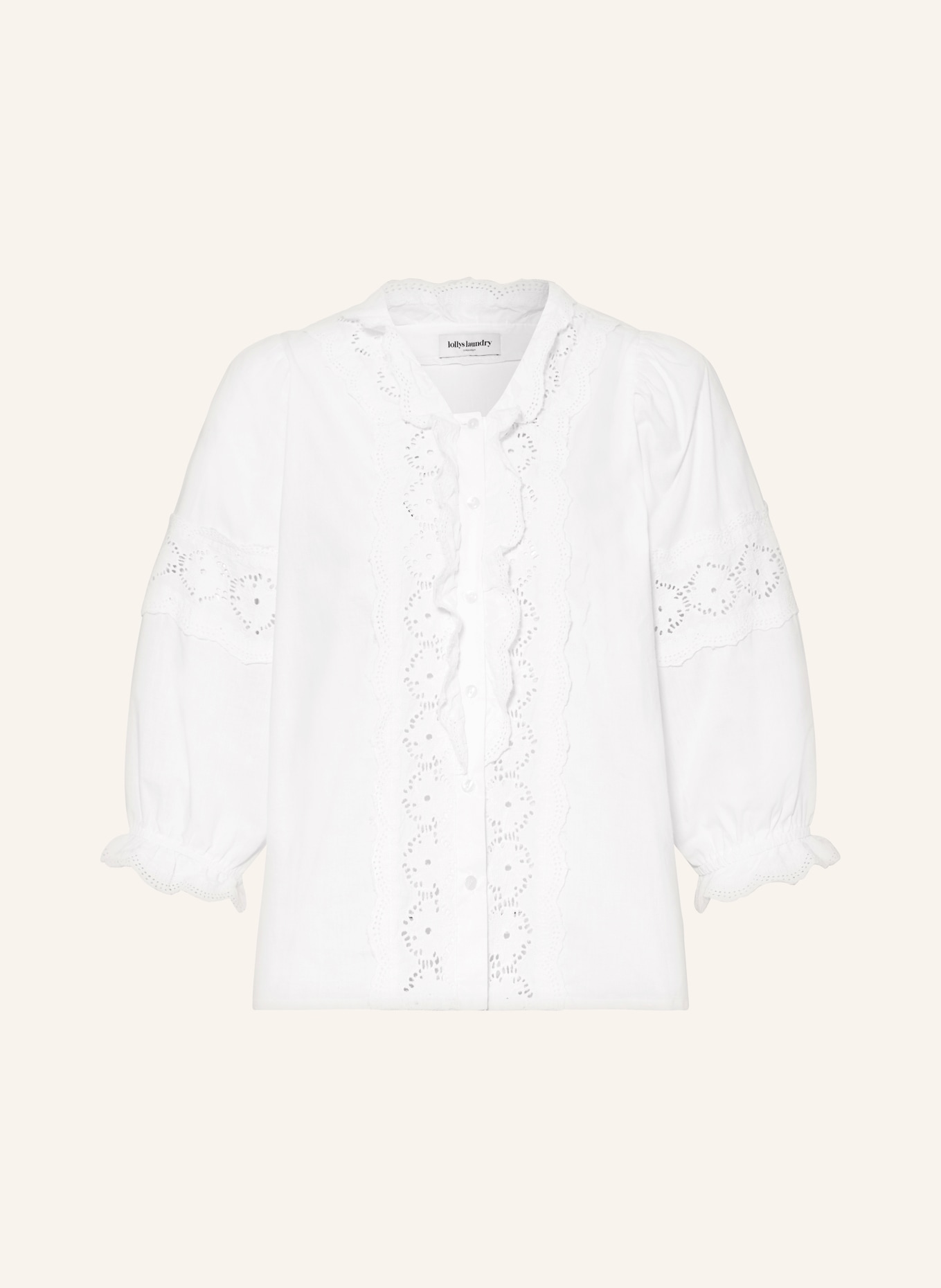 lollys laundry Blouse PAVIA with 3/4 sleeves and lace, Color: WHITE (Image 1)