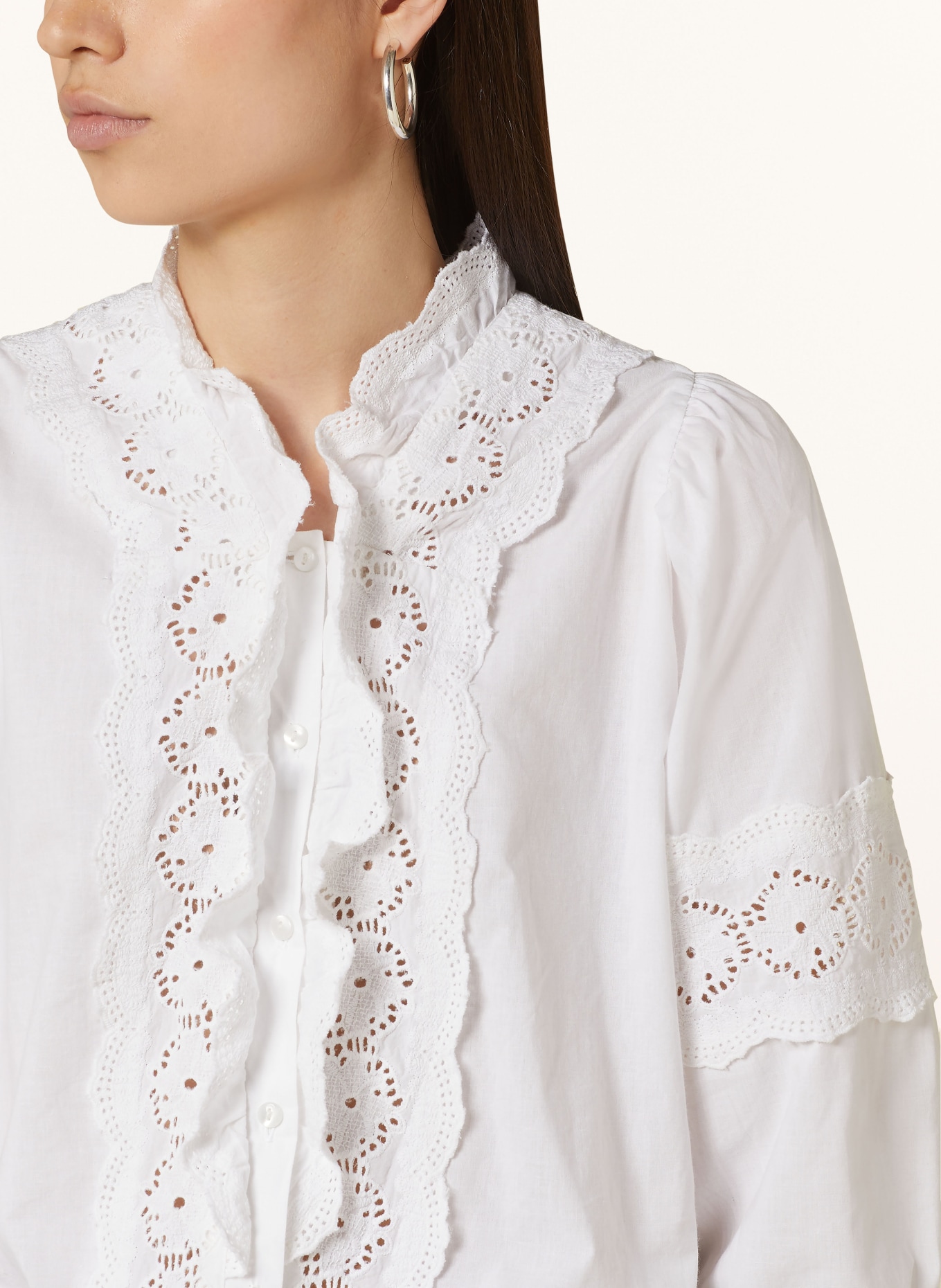 lollys laundry Blouse PAVIA with 3/4 sleeves and lace, Color: WHITE (Image 4)