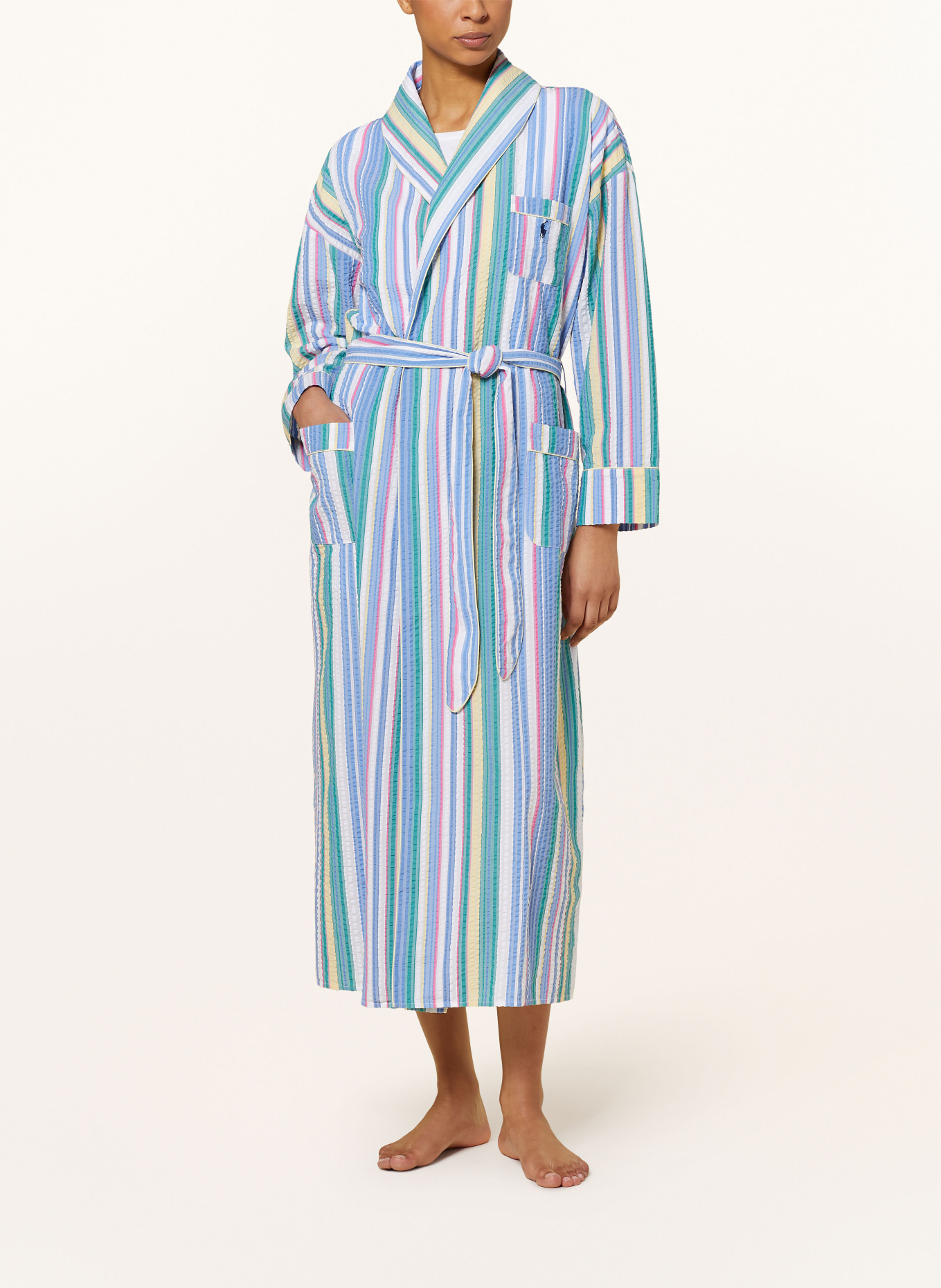 POLO RALPH LAUREN Women’s bathrobe, Color: LIGHT BLUE/ GREEN/ WHITE (Image 2)