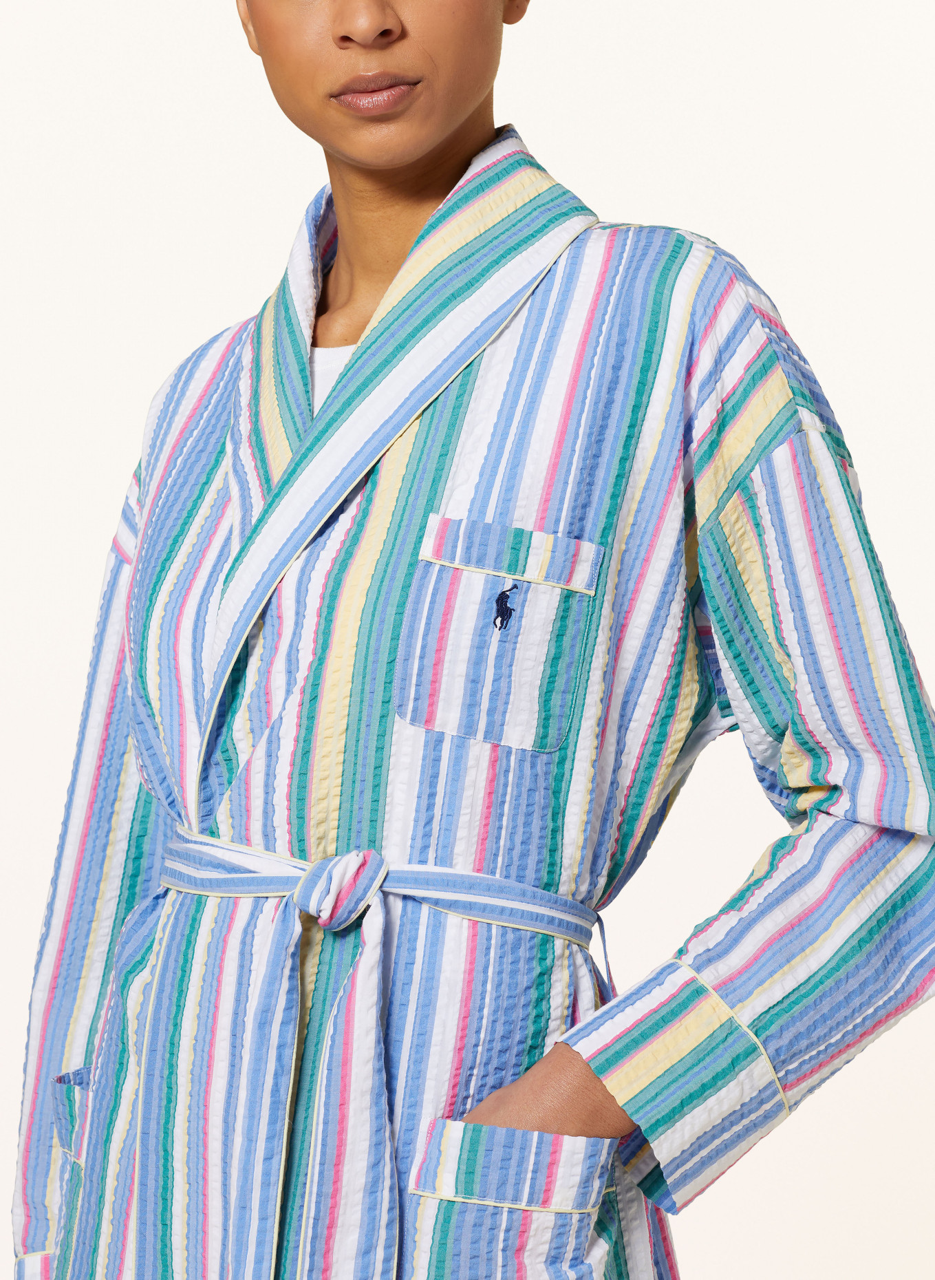 POLO RALPH LAUREN Women’s bathrobe, Color: LIGHT BLUE/ GREEN/ WHITE (Image 4)