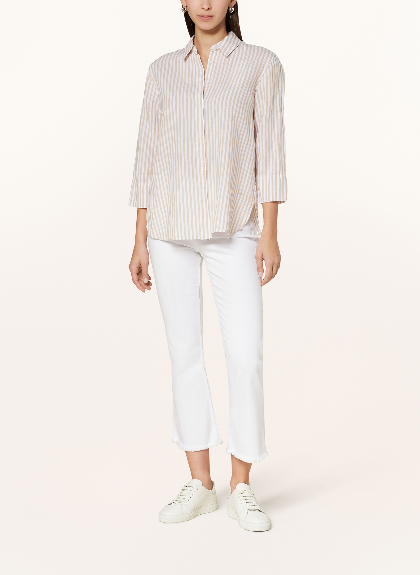 BRAX Shirt blouse VICKI with linen and 3/4 sleeves, Color: WHITE/ BEIGE (Image 2)