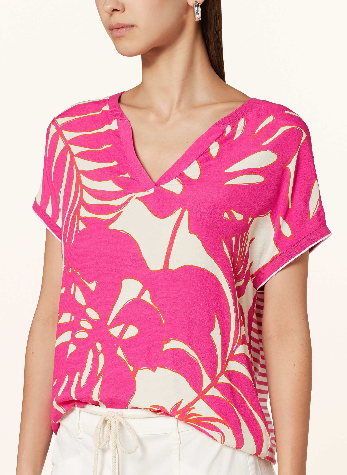 oui T-Shirt im Materialmix, Farbe: PINK/ CREME/ ORANGE (Bild 4)