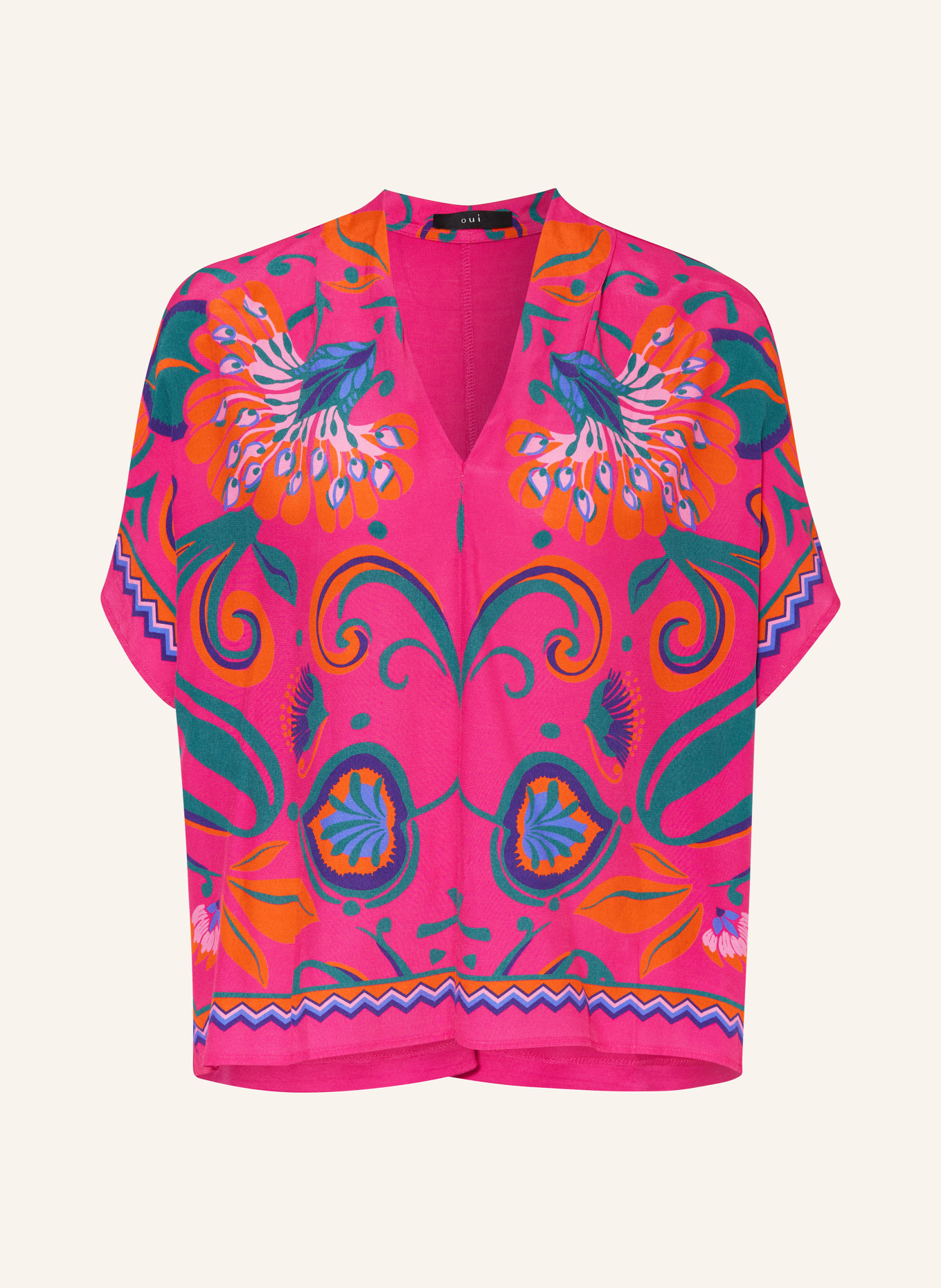 oui Shirt blouse in mixed materials, Color: FUCHSIA/ ORANGE/ GREEN (Image 1)
