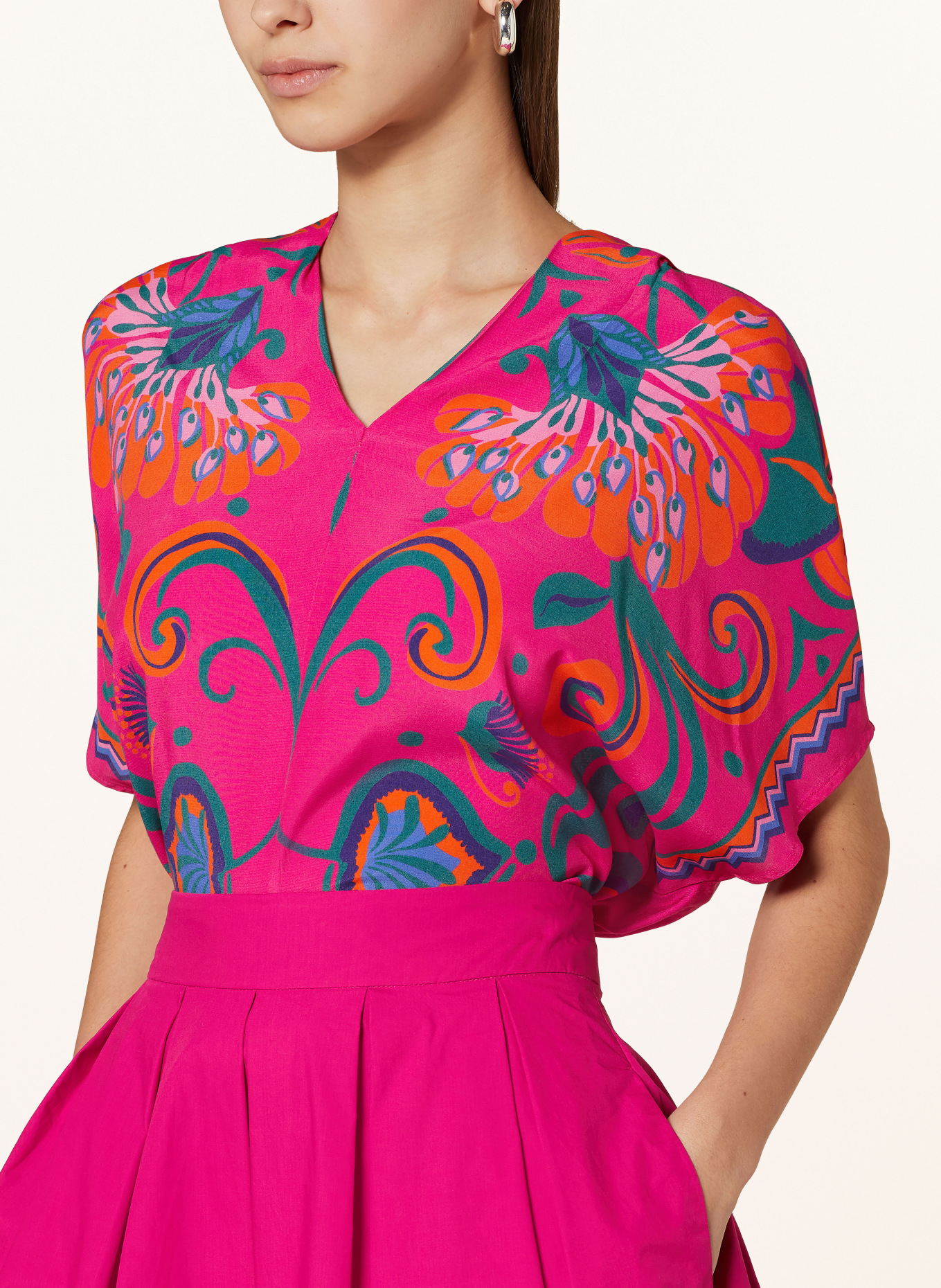 oui Shirt blouse in mixed materials, Color: FUCHSIA/ ORANGE/ GREEN (Image 4)