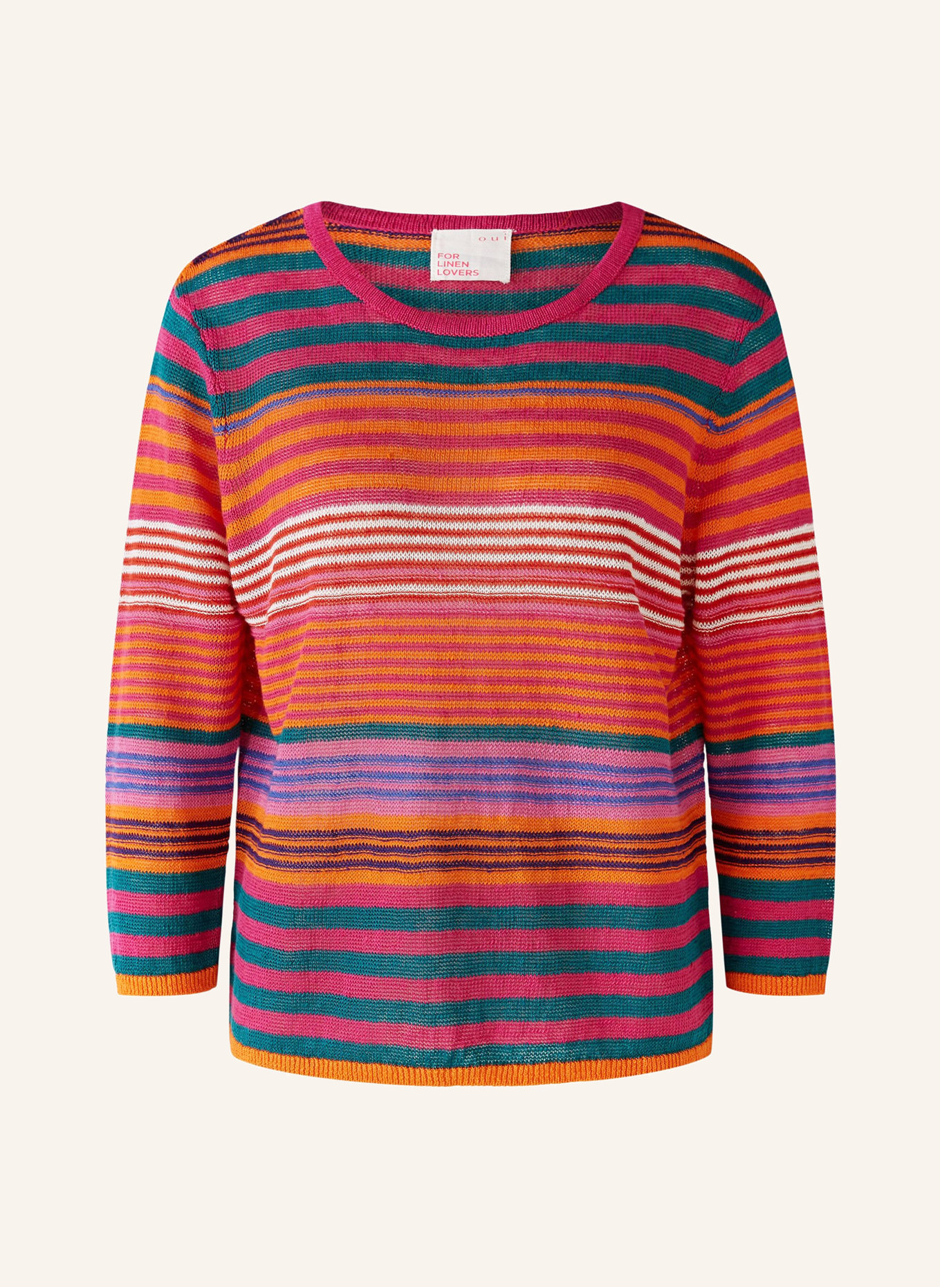 oui Linen sweater, Color: PINK/ GREEN/ ORANGE (Image 1)