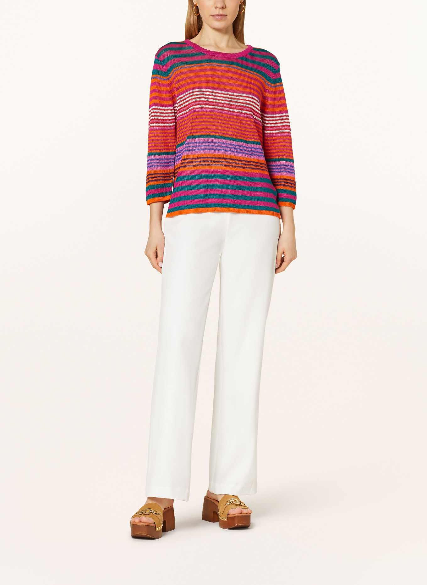 oui Linen sweater, Color: PINK/ GREEN/ ORANGE (Image 2)