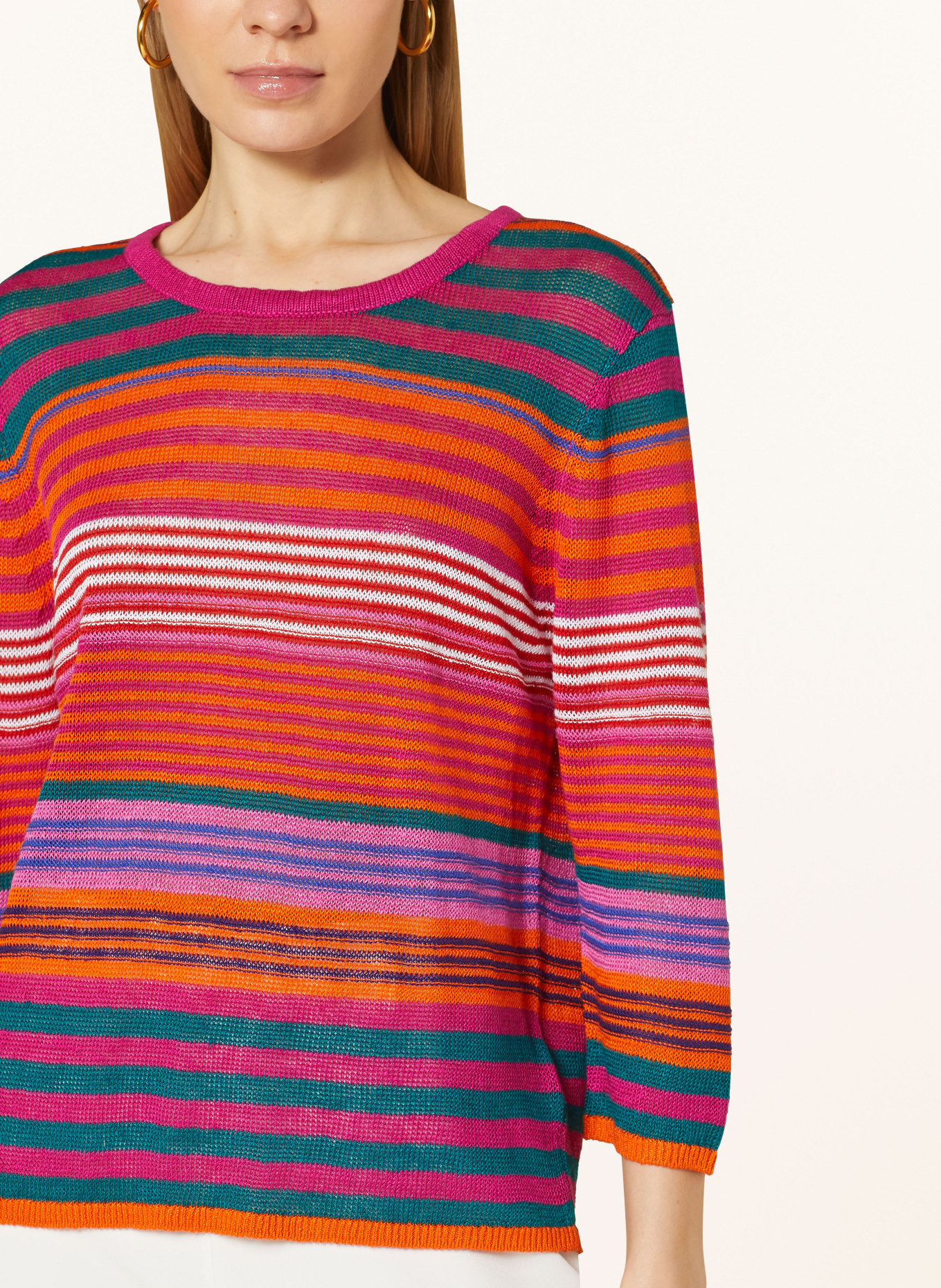 oui Linen sweater, Color: PINK/ GREEN/ ORANGE (Image 4)
