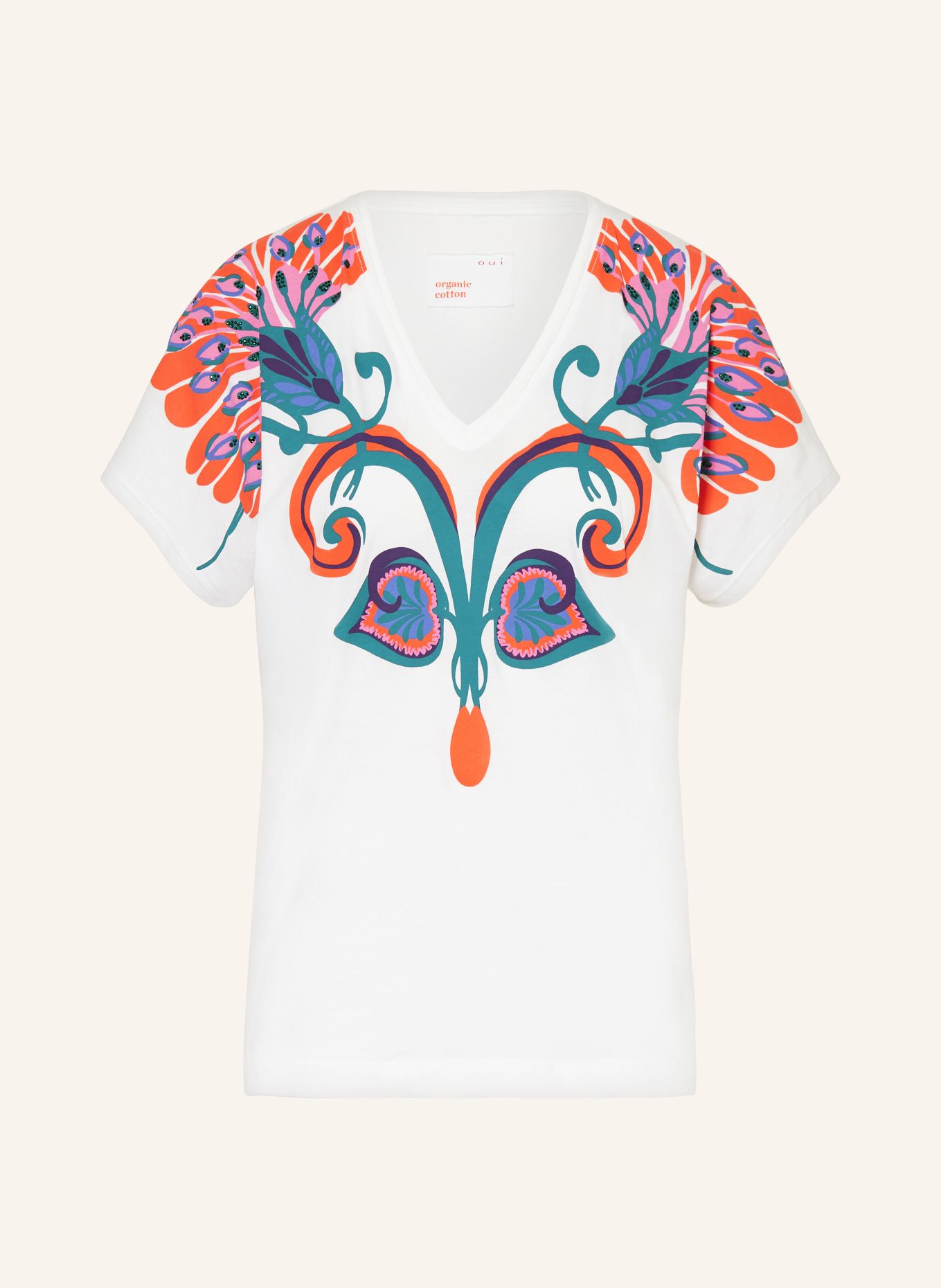 oui T-shirt with decorative gems, Color: WHITE (Image 1)