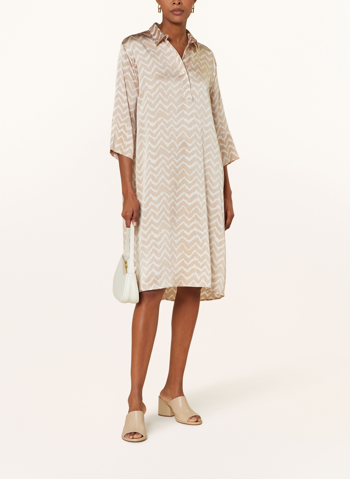 HEMISPHERE Silk dress with 3/4 sleeves, Color: CREAM/ WHITE (Image 2)