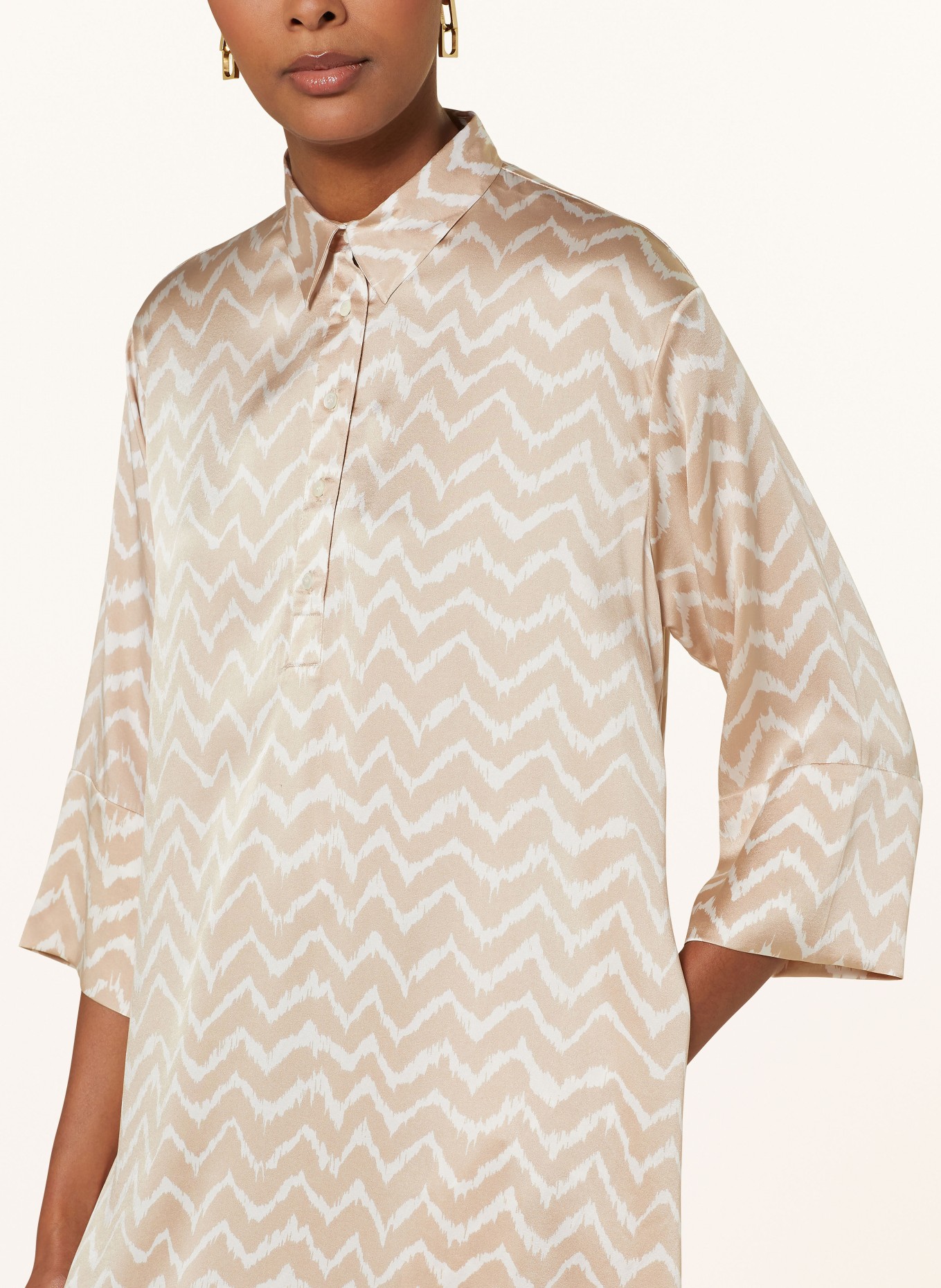 HEMISPHERE Silk dress with 3/4 sleeves, Color: CREAM/ WHITE (Image 4)