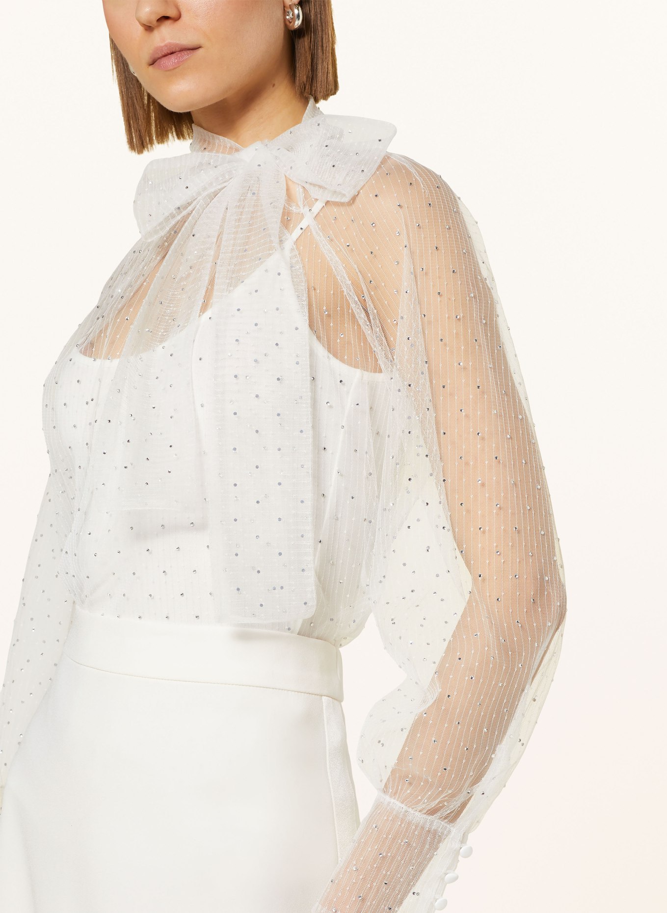 RIANI Tulle bow-tie blouse with decorative gems, Color: WHITE (Image 4)