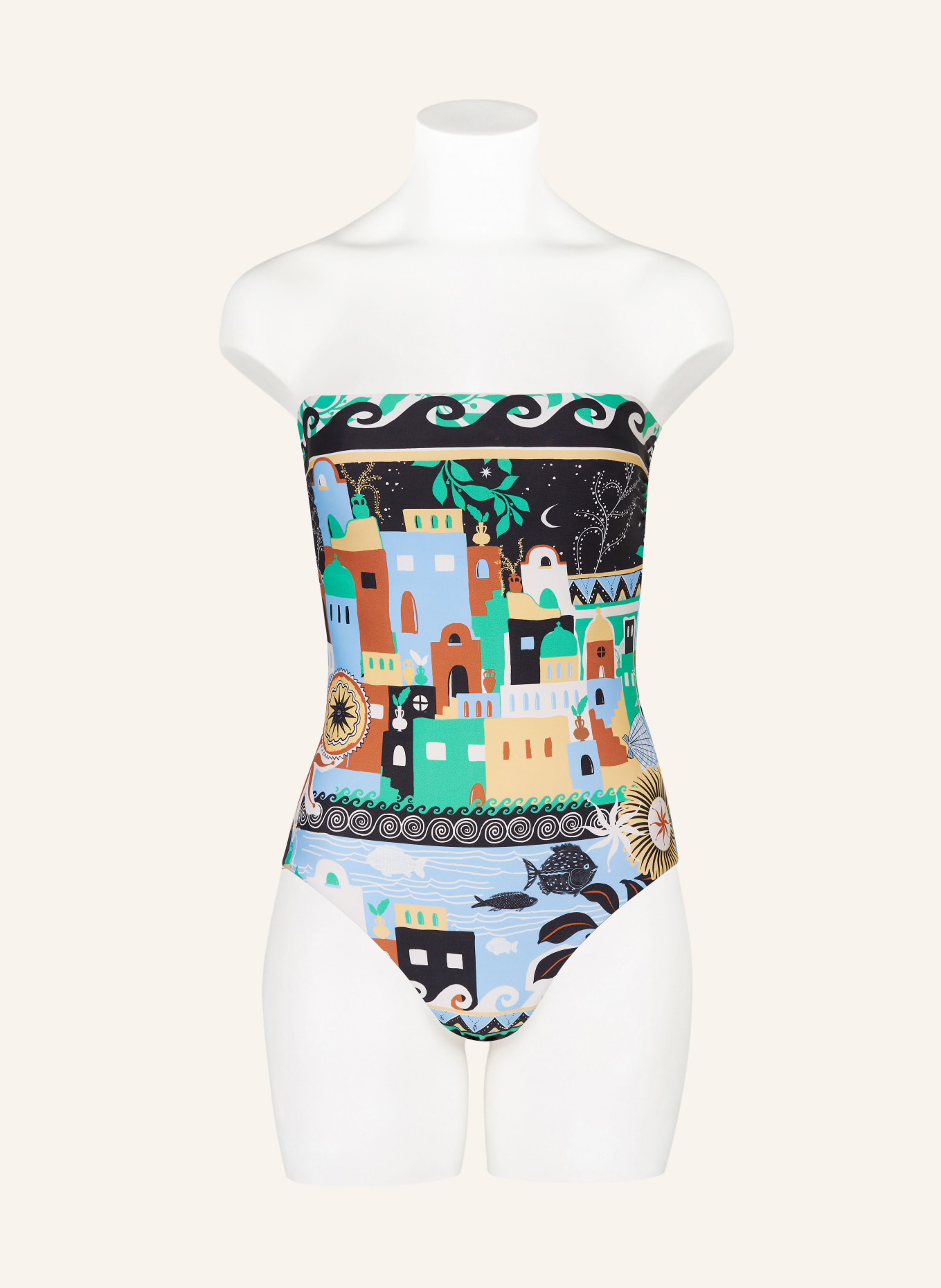 SEAFOLLY Bandeau swimsuit ATLANTIS, Color: BLACK/ GREEN/ ECRU (Image 2)