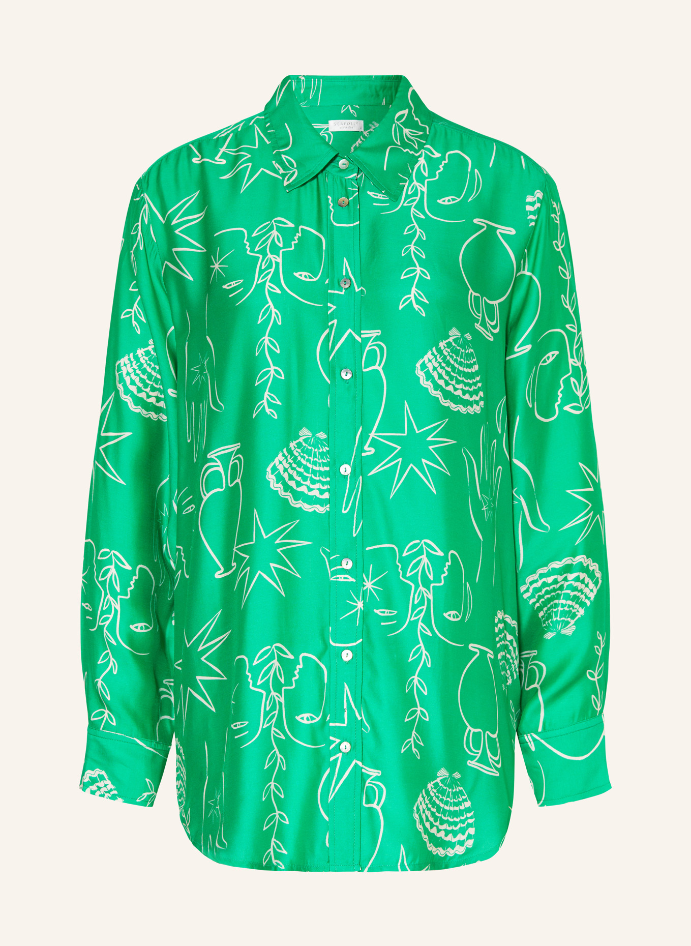 SEAFOLLY Shirt blouse ATLANTIS with silk, Color: GREEN/ LIGHT YELLOW (Image 1)