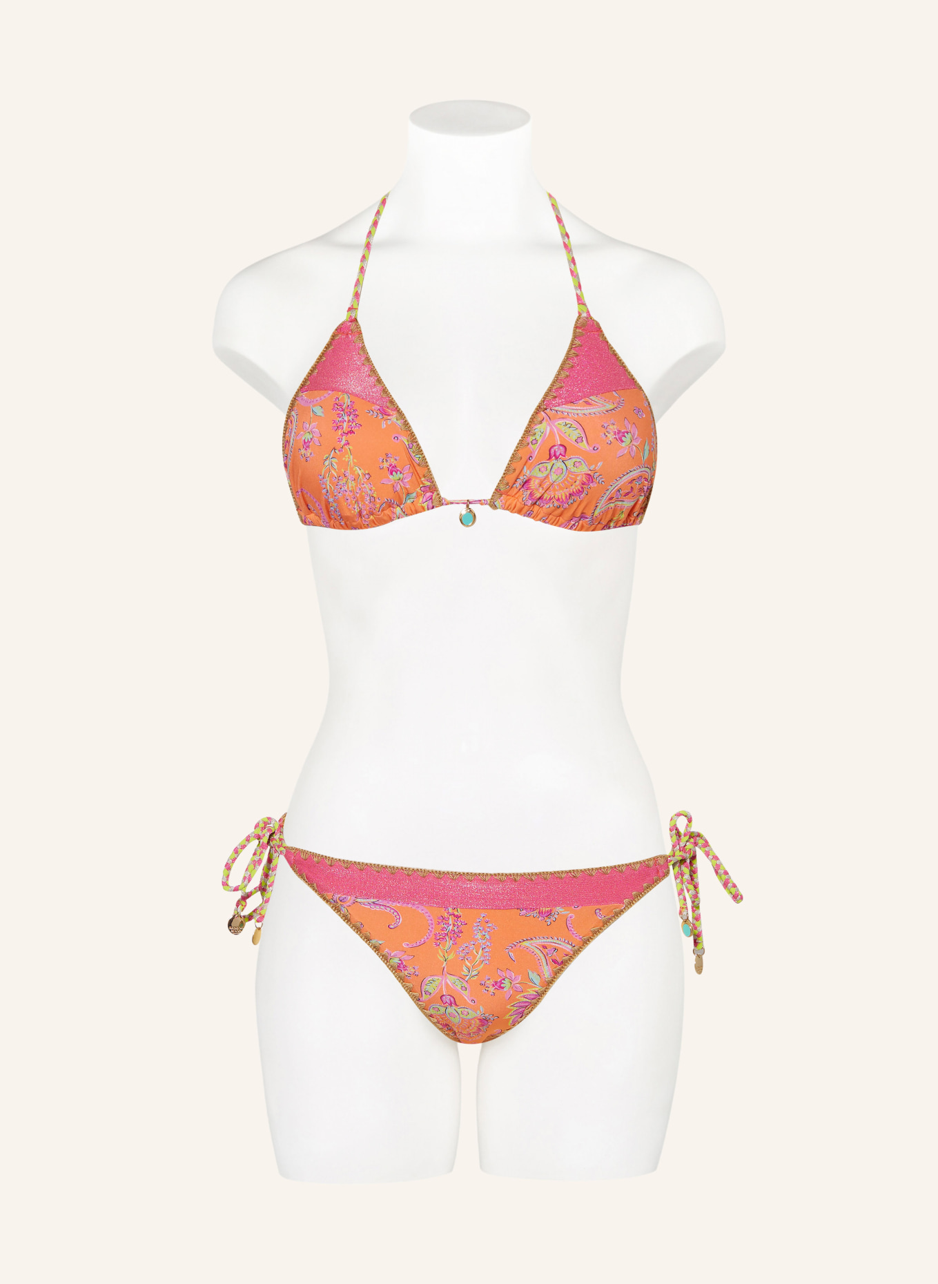 BANANA MOON COUTURE Triangle bikini top BOSCO ADORNO, Color: ORANGE/ PINK (Image 2)