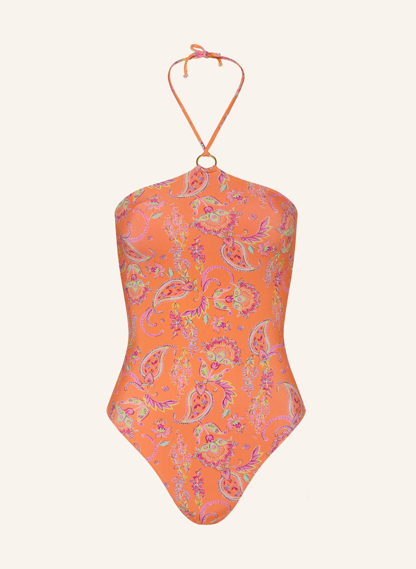 BANANA MOON COUTURE Halter neck swimsuit MISKI ALAKURI, Color: ORANGE/ PINK (Image 1)