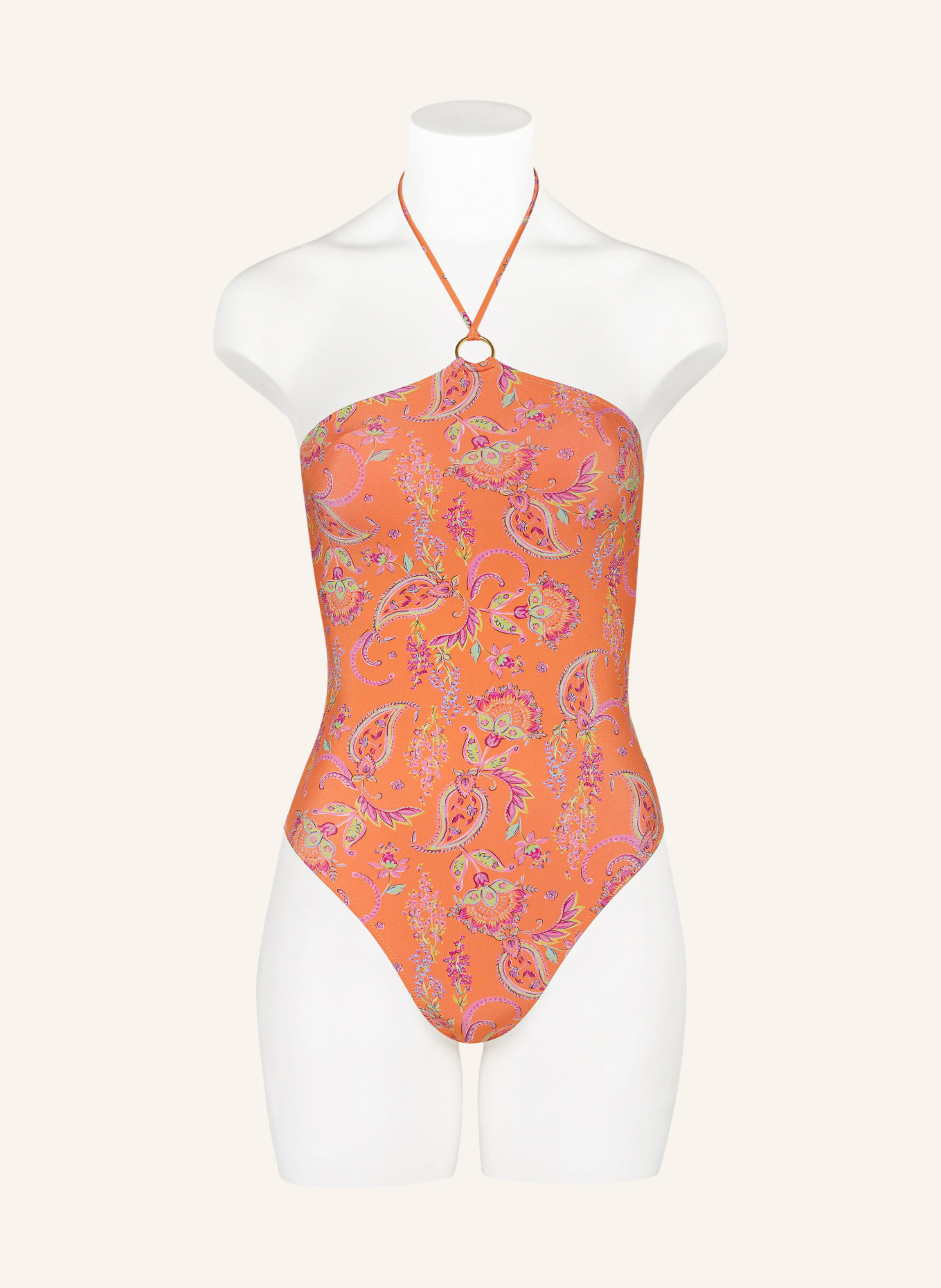 BANANA MOON COUTURE Halter neck swimsuit MISKI ALAKURI, Color: ORANGE/ PINK (Image 2)