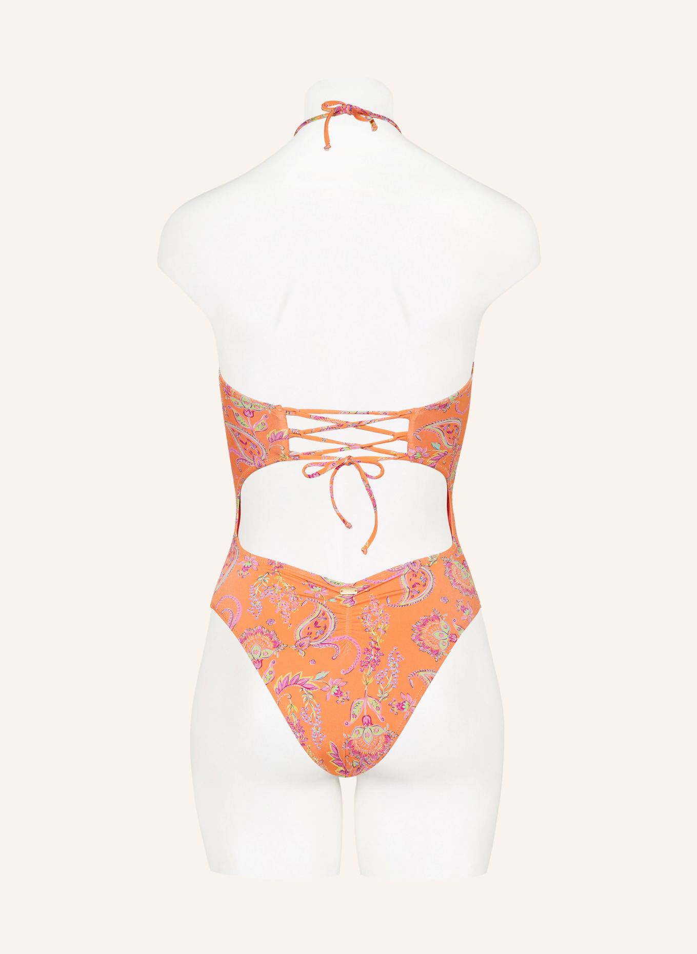 BANANA MOON COUTURE Halter neck swimsuit MISKI ALAKURI, Color: ORANGE/ PINK (Image 3)