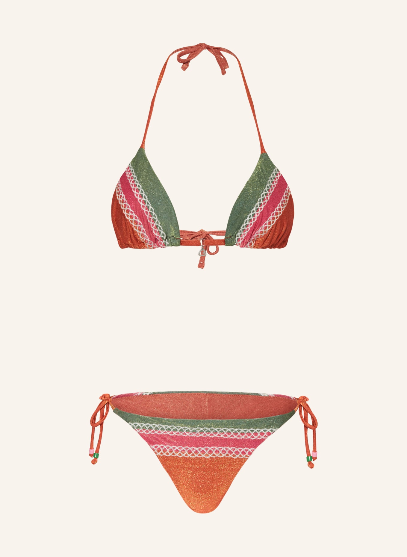 BANANA MOON Triangel-Bikini KAONUNA MIXGLITTER mit Glitzergarn, Farbe: DUNKELORANGE/ GRÜN/ PINK (Bild 1)